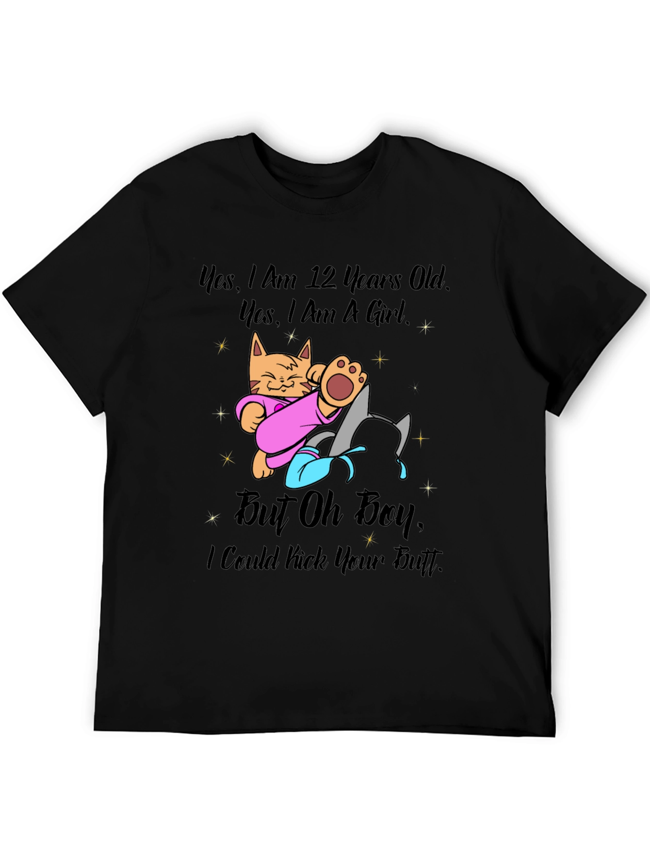 Black Funny Cat T-Shirt: 12 Years Old But Can Kick Your Butt view 5