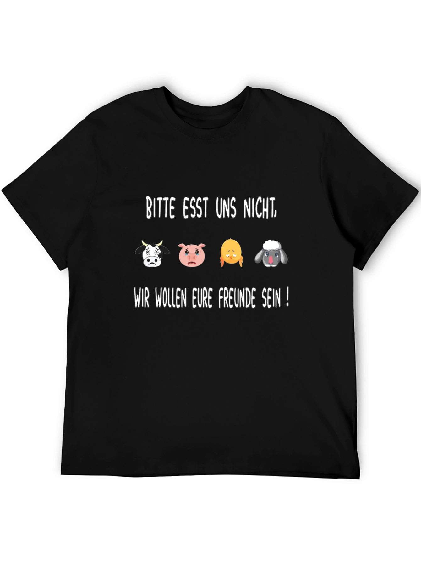 Black Vegan T-Shirt: Bitte Esst Uns Nicht - Animal Rights Tee view 5