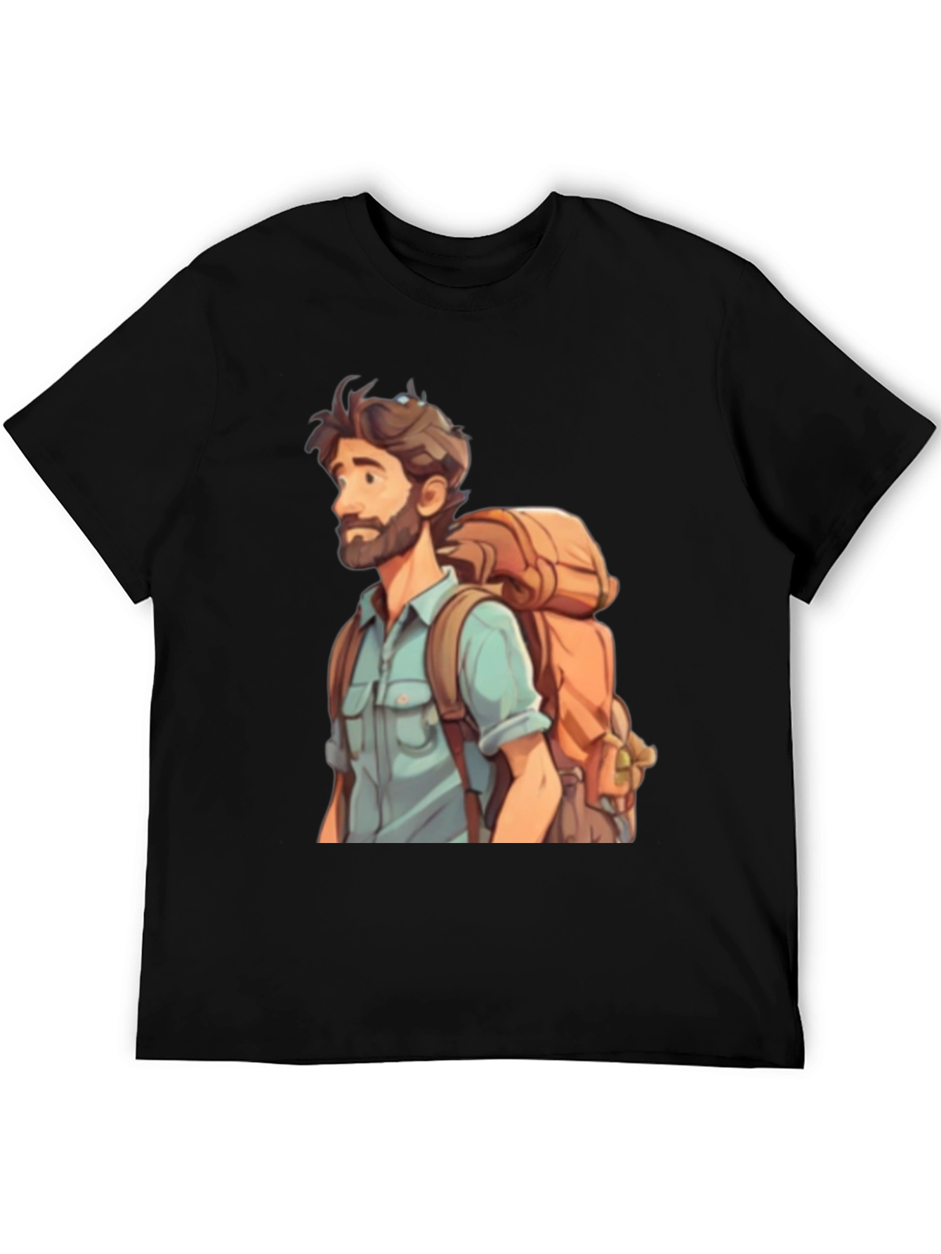 Black Cartoon Hiker T-Shirt - Black Cotton Blend Tee view 5