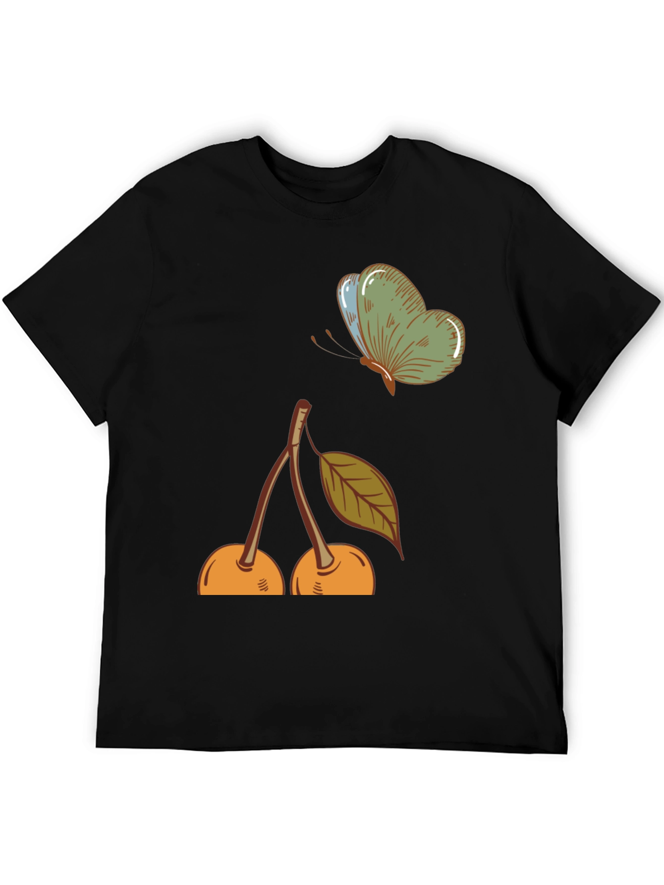 Black Cherry & Butterfly Graphic Tee - Black Casual T-Shirt view 5
