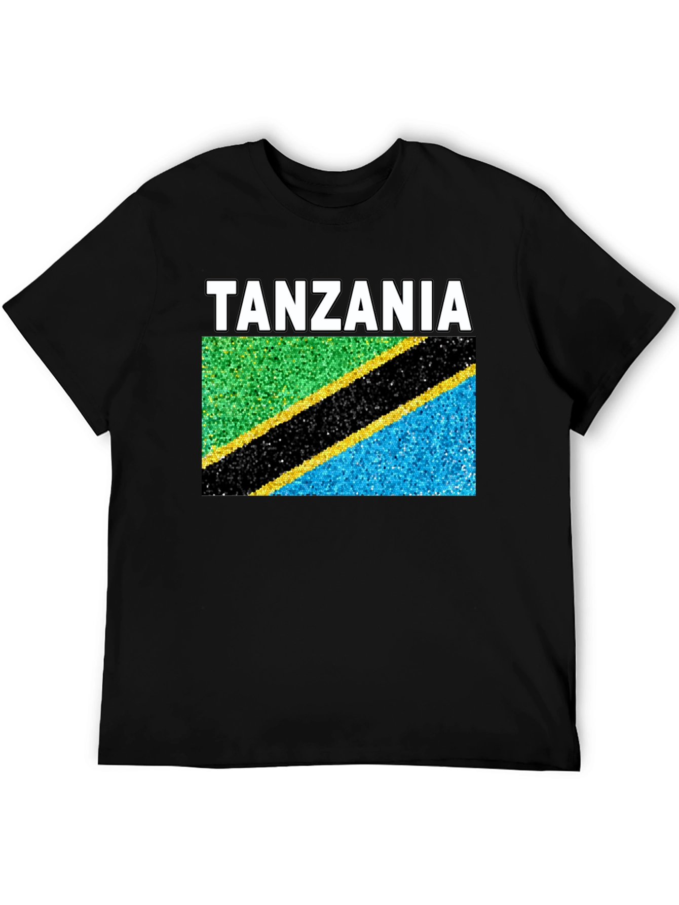 Black Tanzania Flag T-Shirt - Black Crew Neck Tee view 5