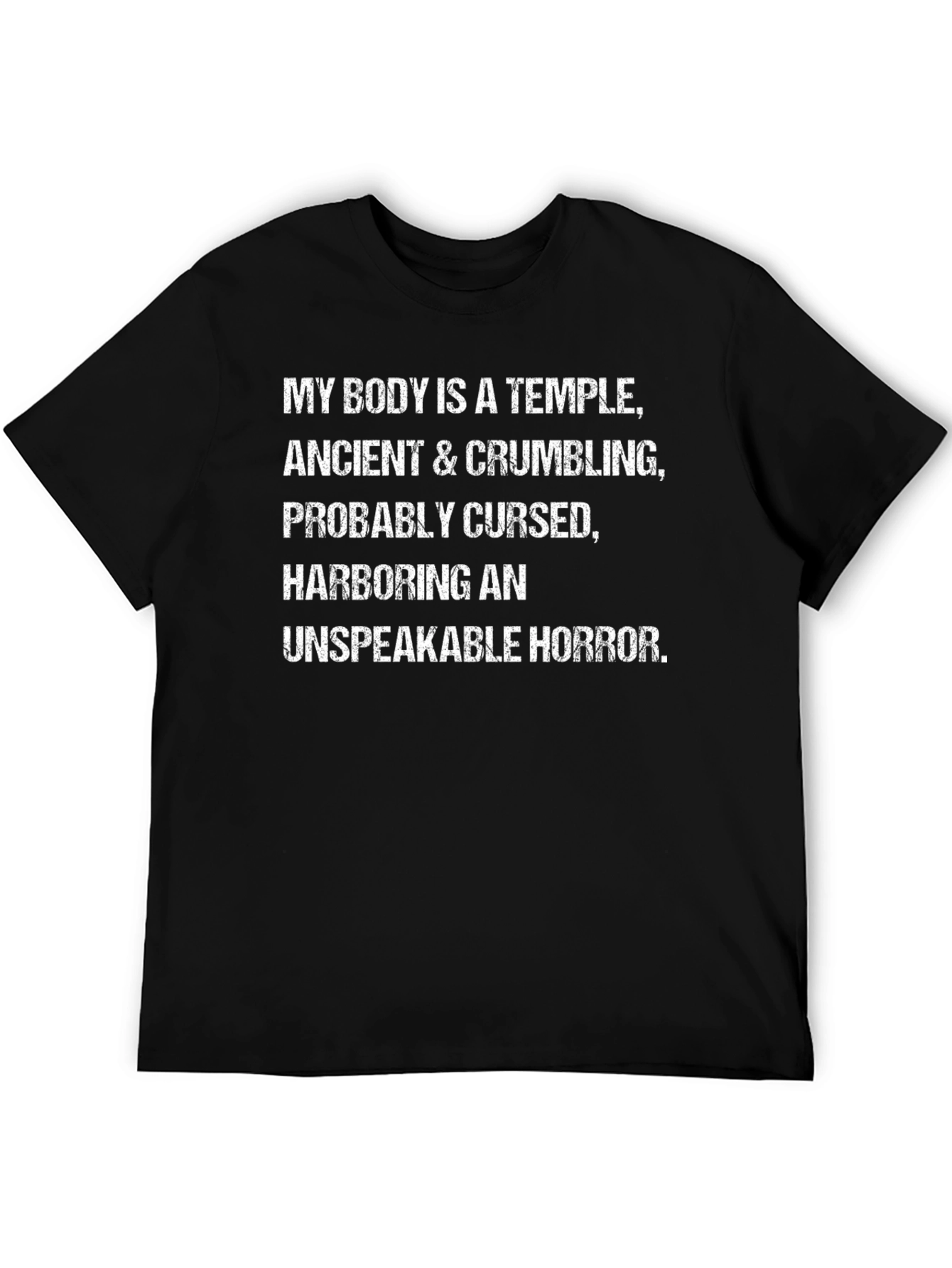 Black Humorous 'Ancient Temple' Graphic T-Shirt - Black Cotton Tee view 5