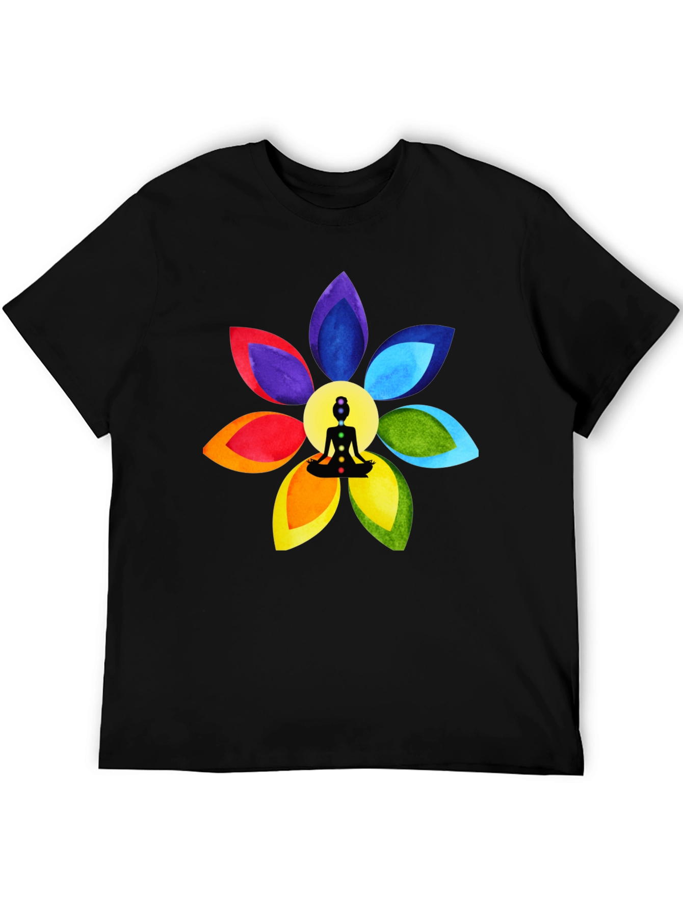 Black Chakra Flower Meditation T-Shirt - Spiritual Design view 5