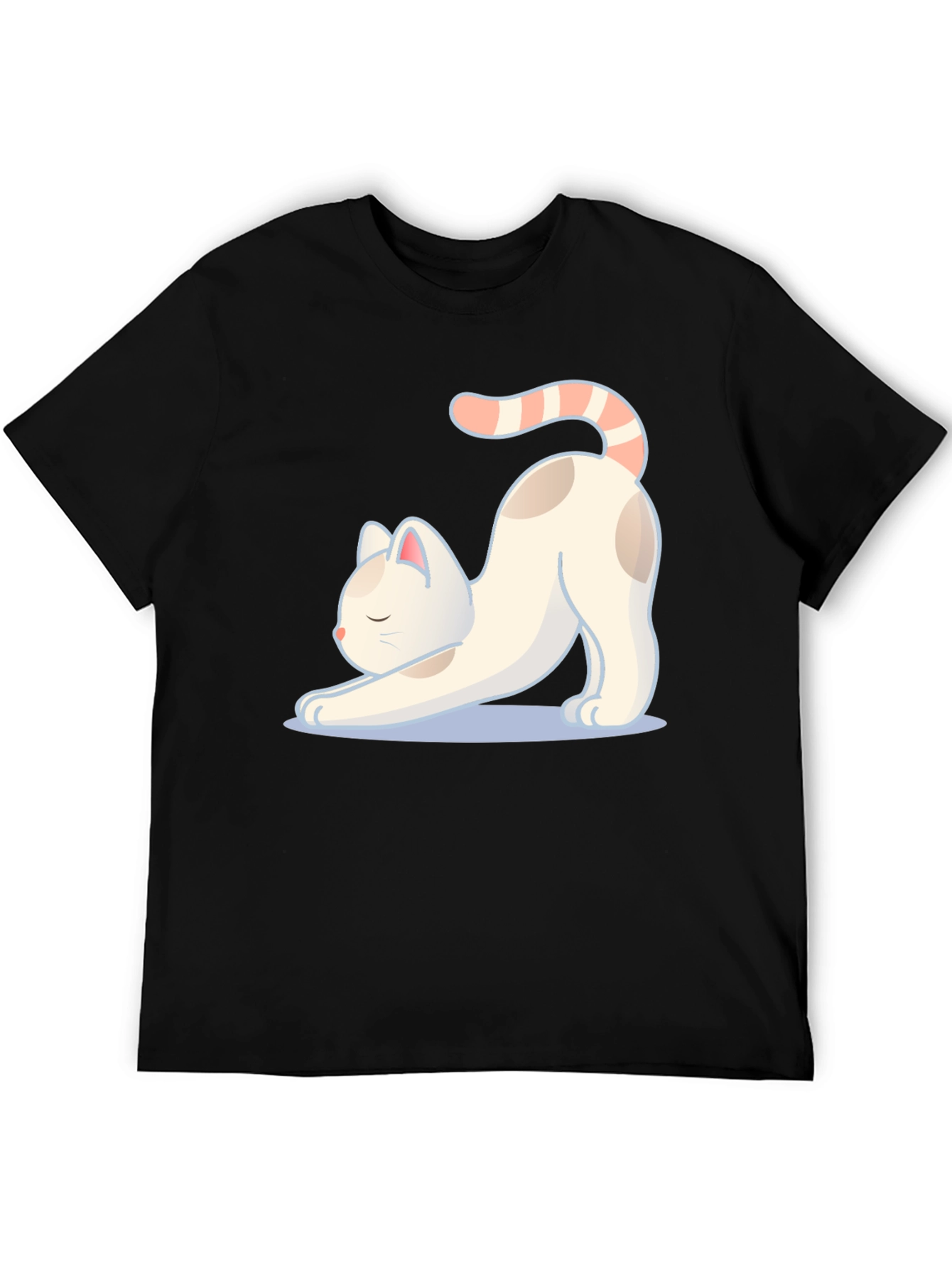 Black Cute Cat Stretching Graphic T-Shirt view 5