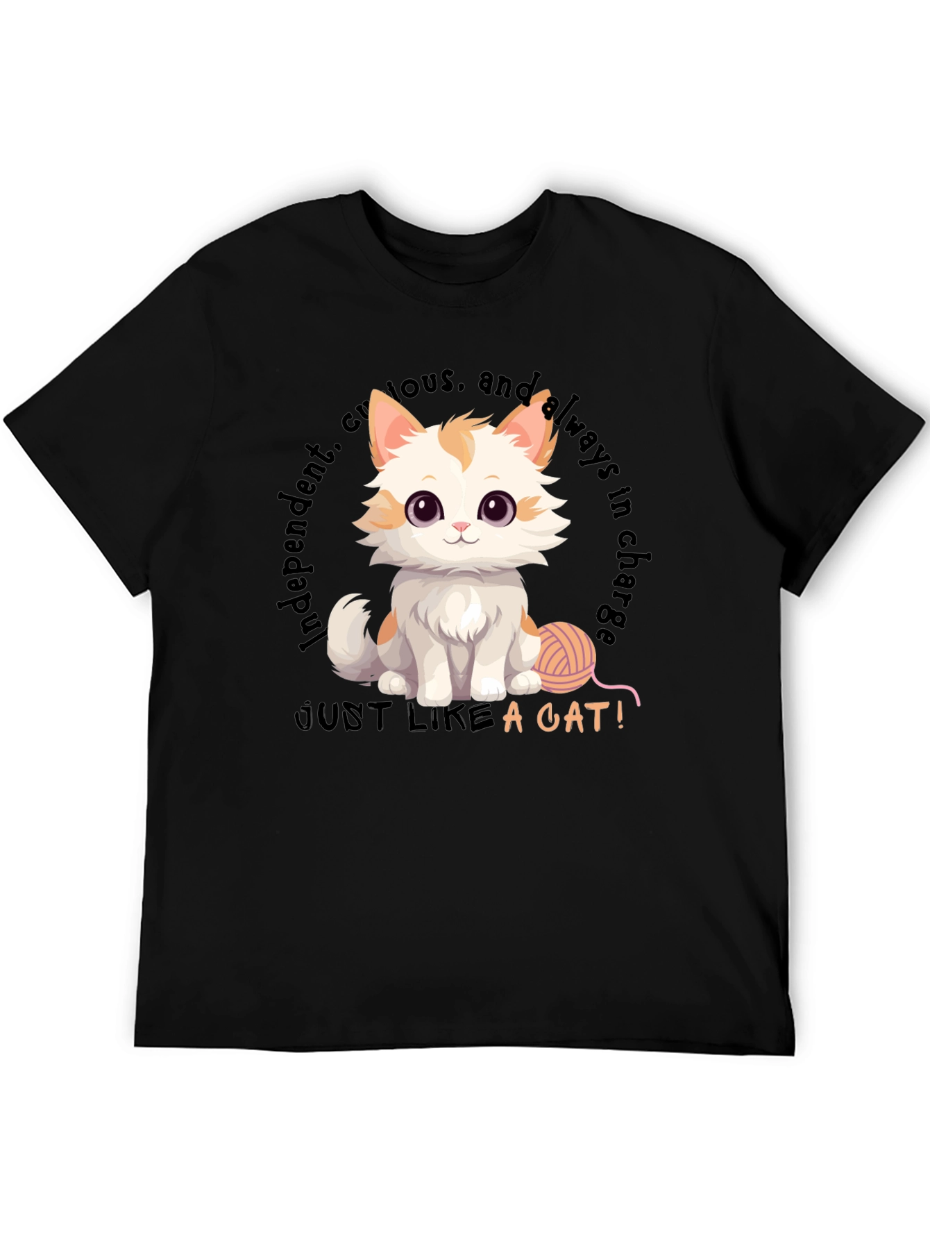 Black Cute Cat T-Shirt - Independent & Curious Design view 5