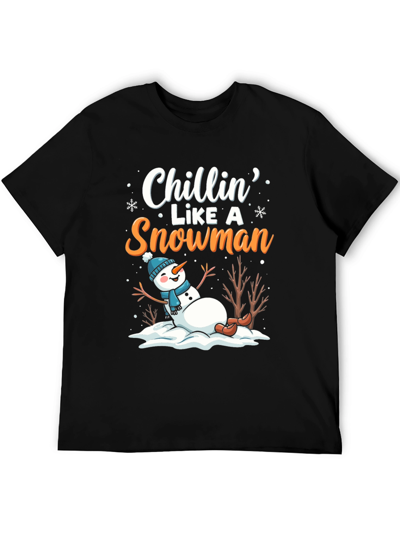 Black Chillin' Like a Snowman T-Shirt view 5