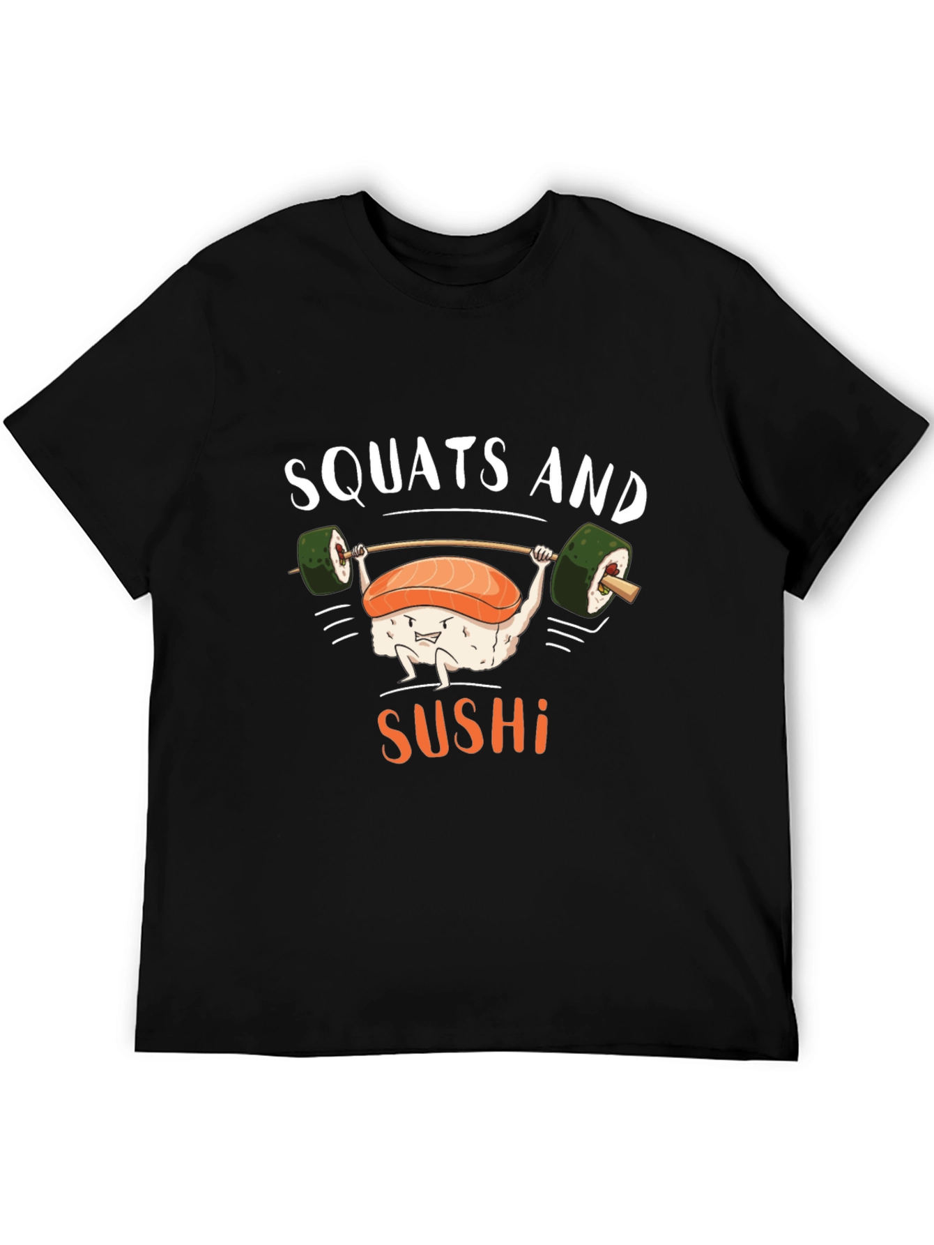 Black Squats and Sushi Funny Workout T-Shirt view 5