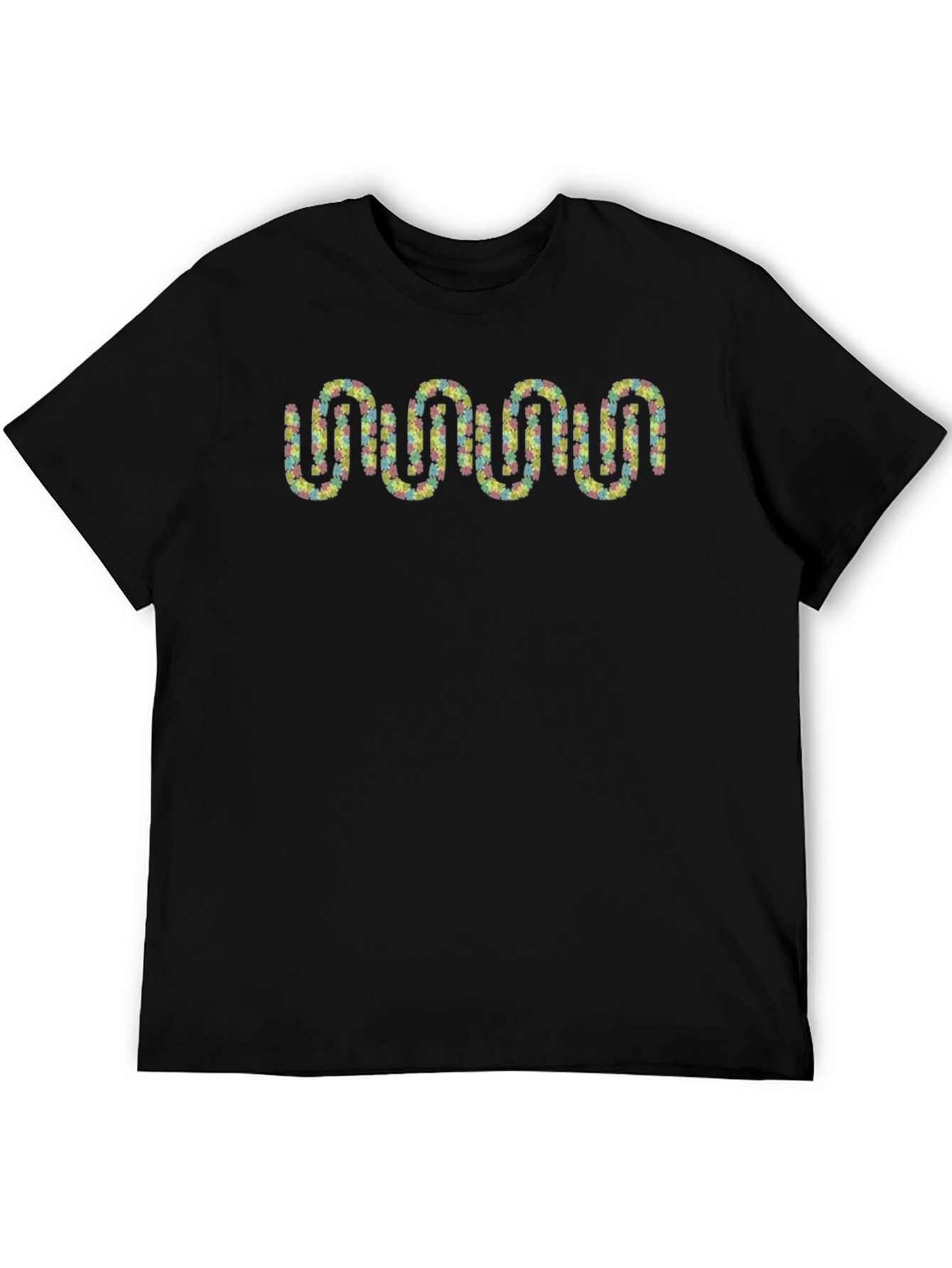 Black Colorful Puzzle Piece Wave Black T-Shirt view 5