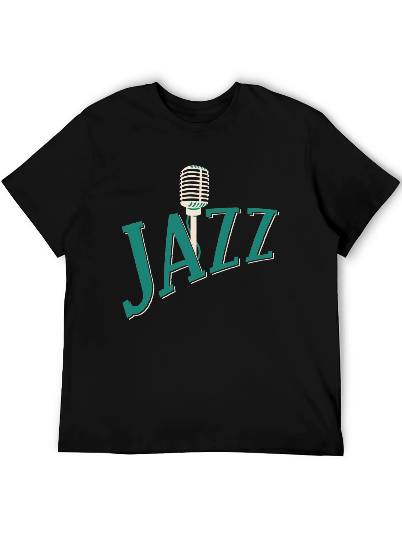 Black Jazz Music T-Shirt, Microphone Graphic view 5
