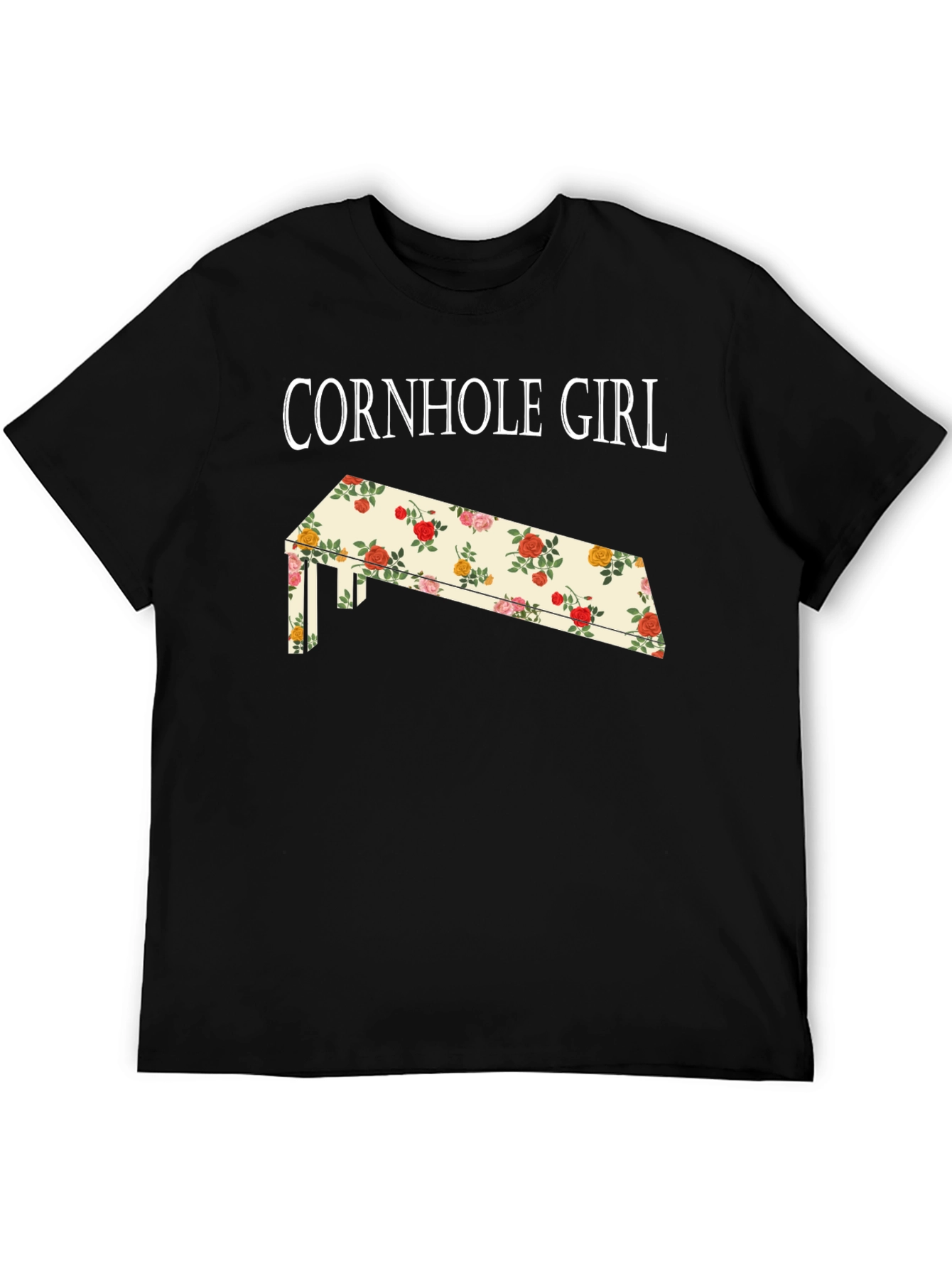 Black Cornhole Girl Floral Board T-Shirt view 5