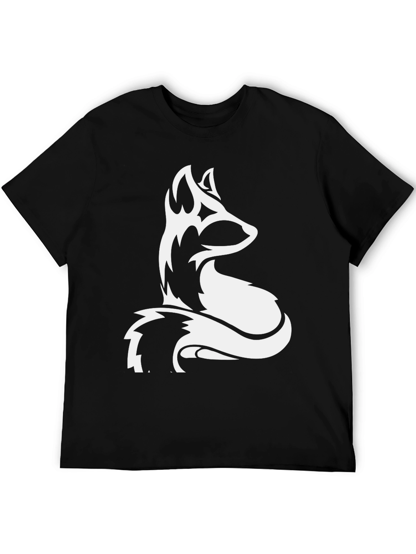 Black Men's Black T-shirt with White Fox Graphic view 5