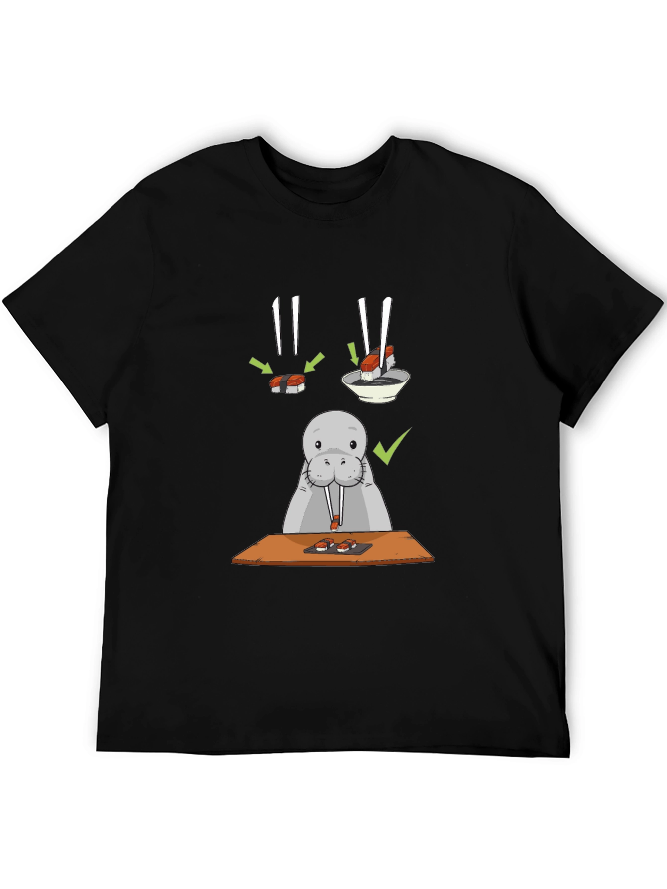 Black Sushi Lover T-Shirt - Funny Walrus Tee view 5