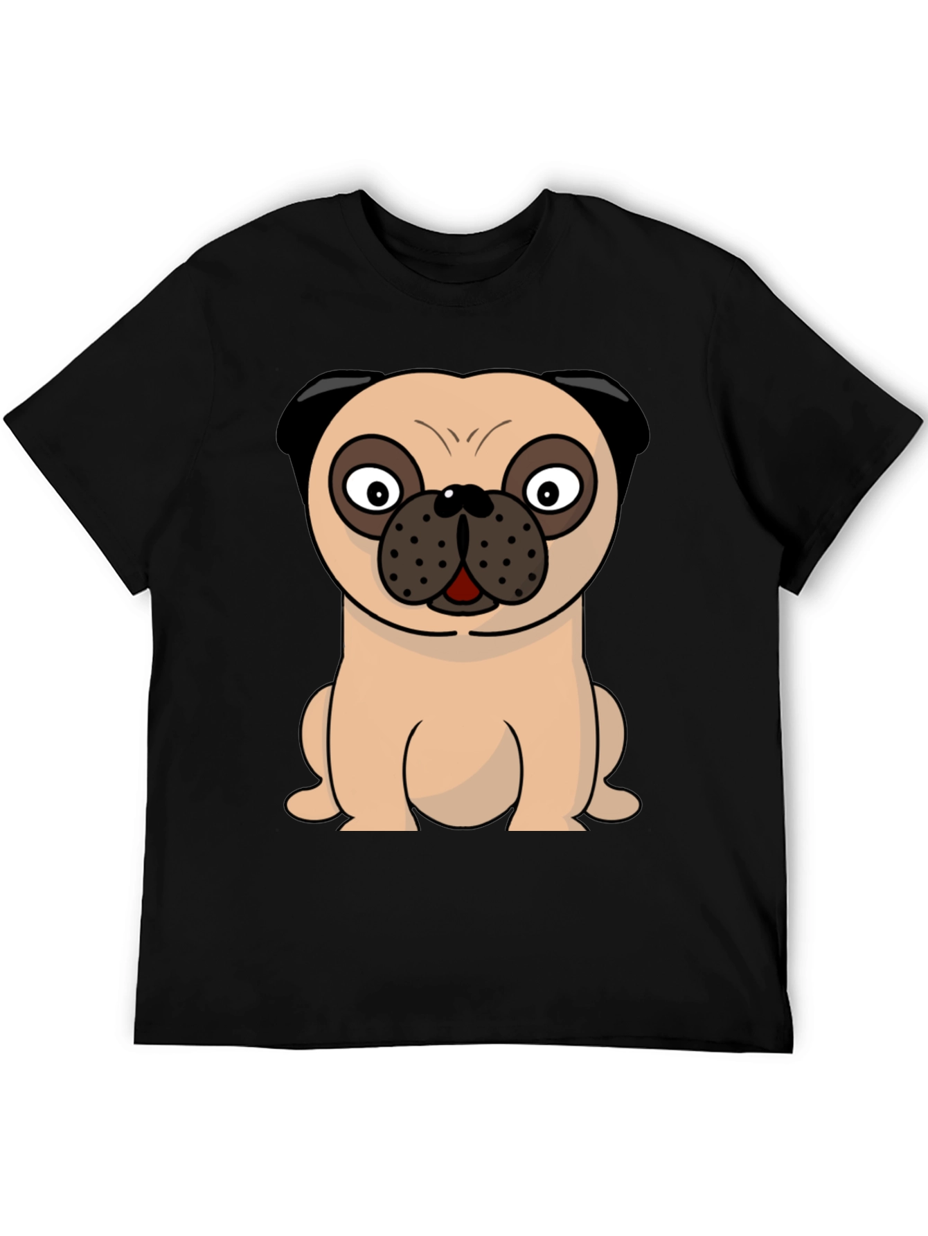 Black Cartoon Pug Graphic Tee - Men's Black T-Shirt view 5