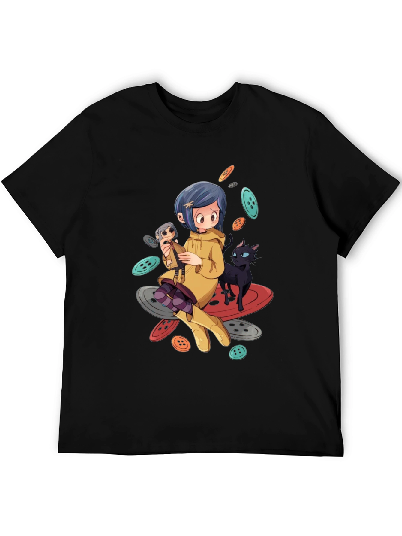 Black Cartoon Style Anime T-Shirt view 5