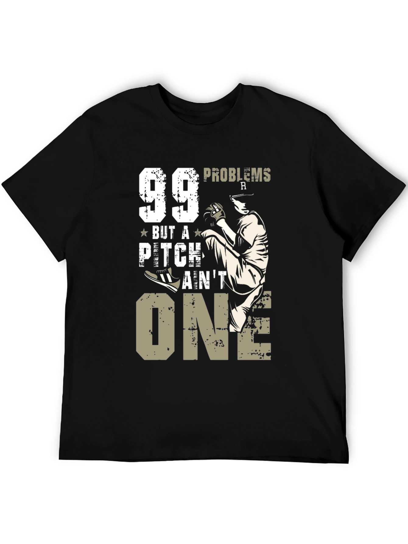 Black 99 Problems But A Pitch Ain't One Baseball T-Shirt view 5