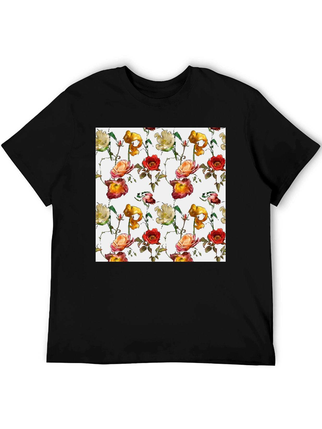 Black Floral Pattern T-Shirt view 5