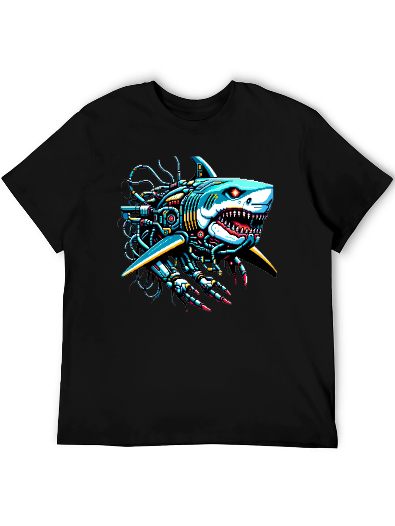Black Cyberpunk Shark Graphic Tee - Unique & Bold Design view 5