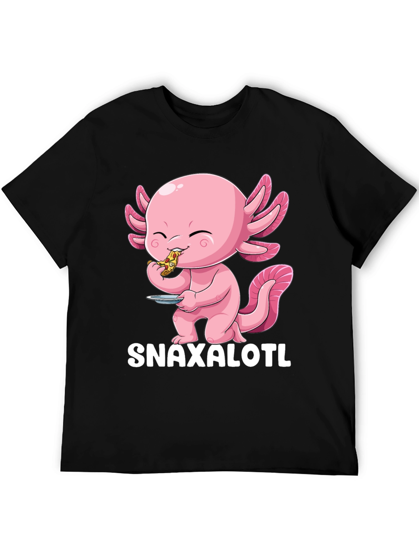 Black Snaxalotl T-Shirt - Cute Axolotl Pizza Lover view 5