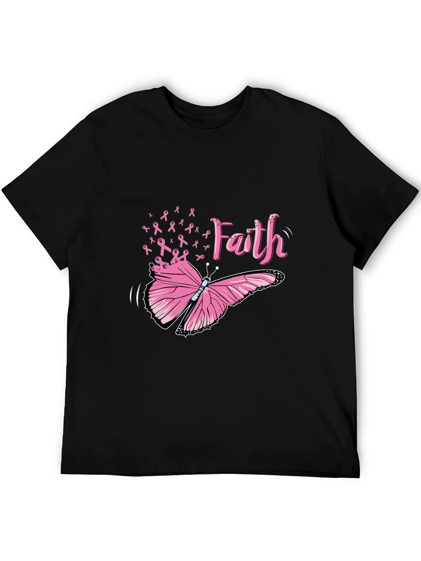 Black Faith Butterfly Breast Cancer Awareness Tee view 5