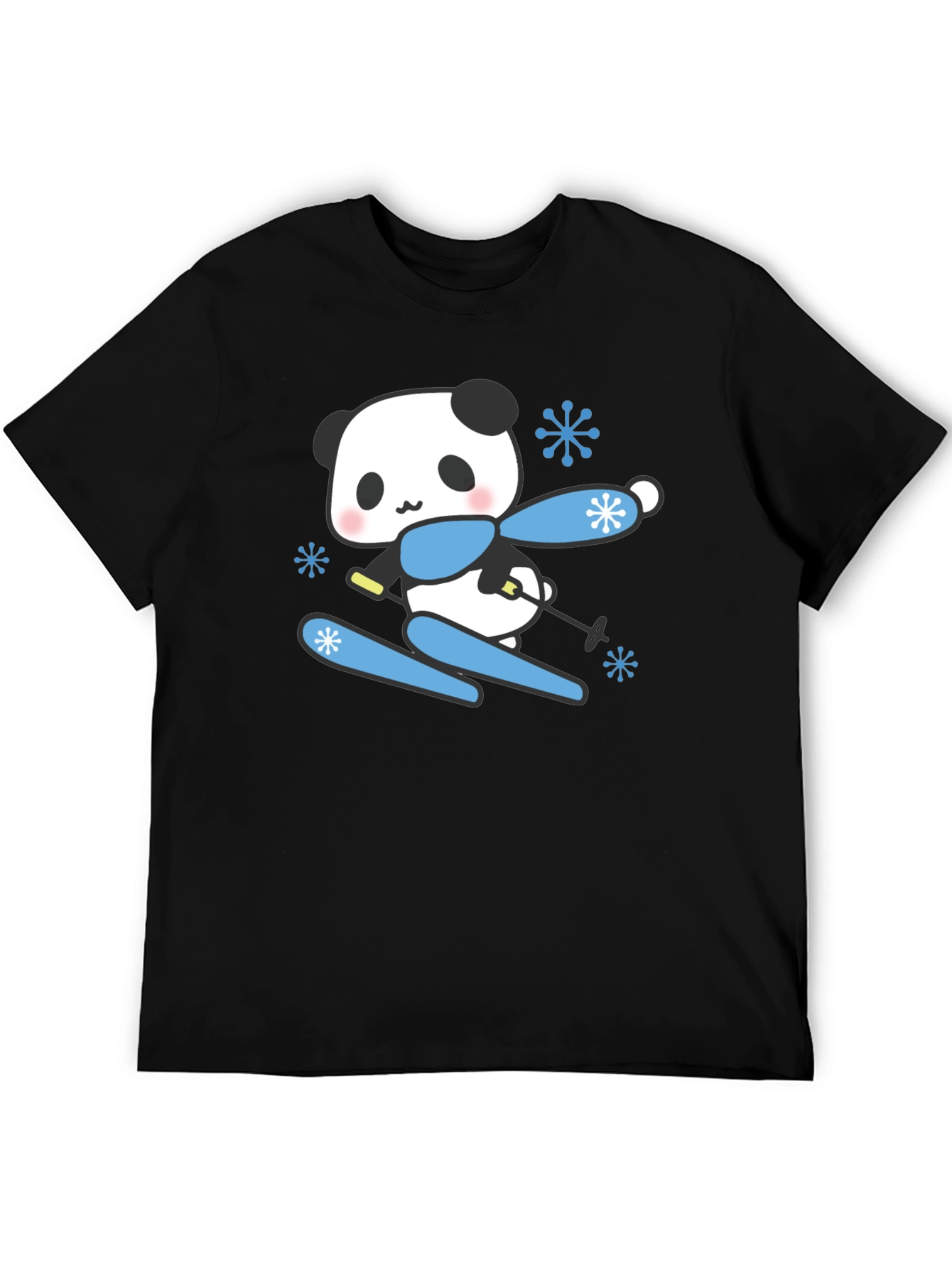 Black Skiing Panda T-Shirt - Cute Winter Apparel view 5