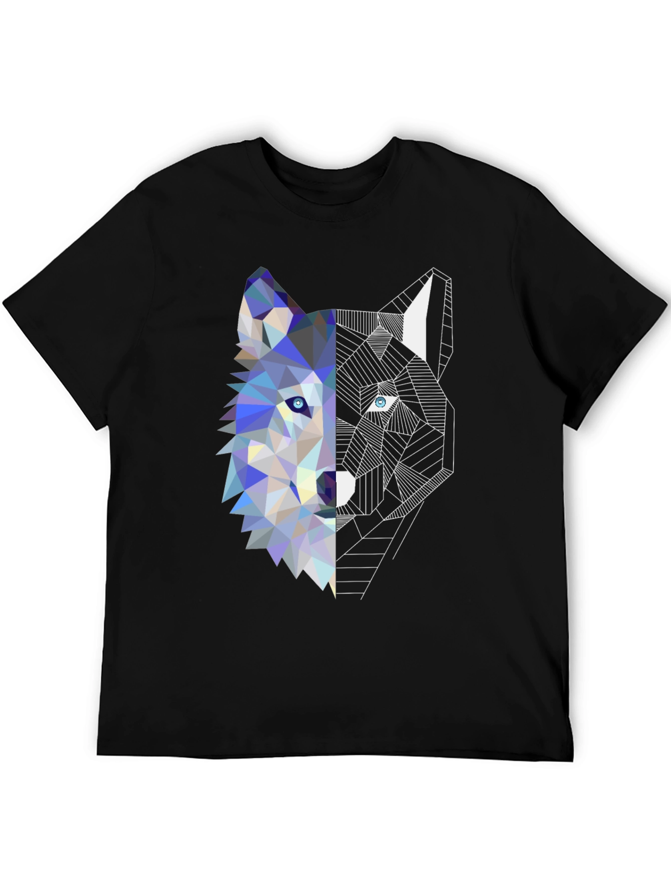 Black Geometric Wolf Graphic Tee - Modern Art Shirt view 5