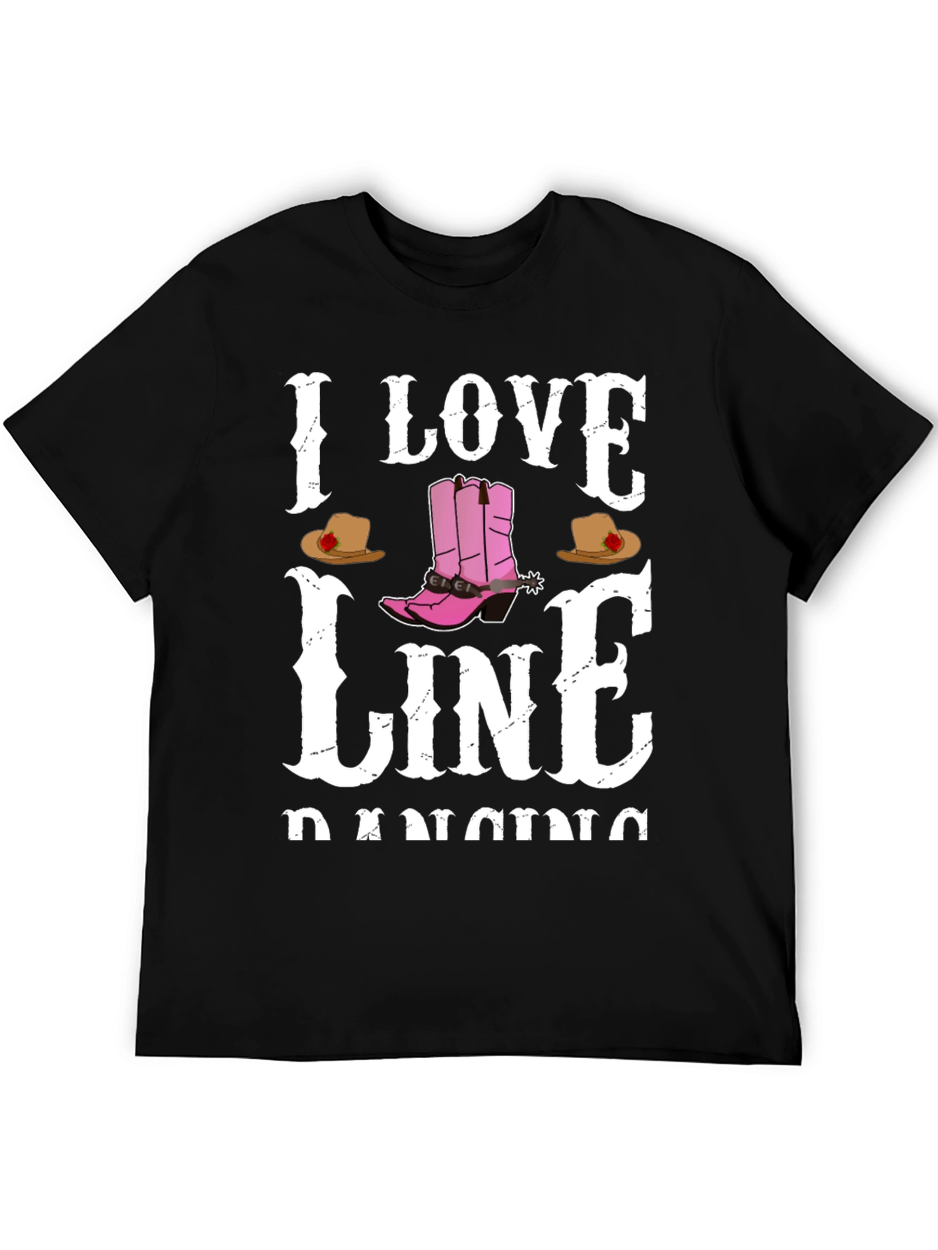 I Love Line Dancing Black T-Shirt - 5