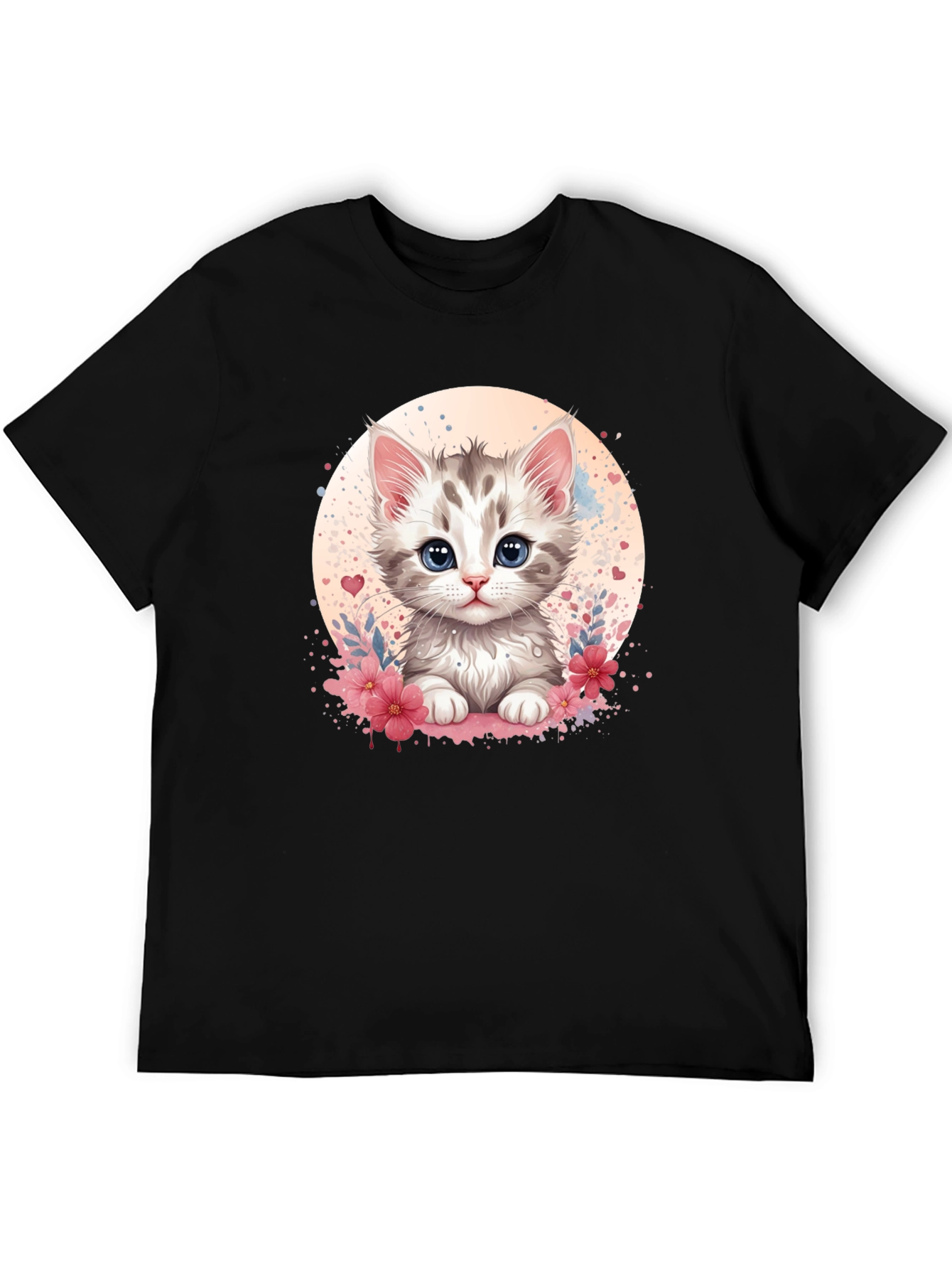 Black Cute Kitten Graphic Black T-Shirt view 5