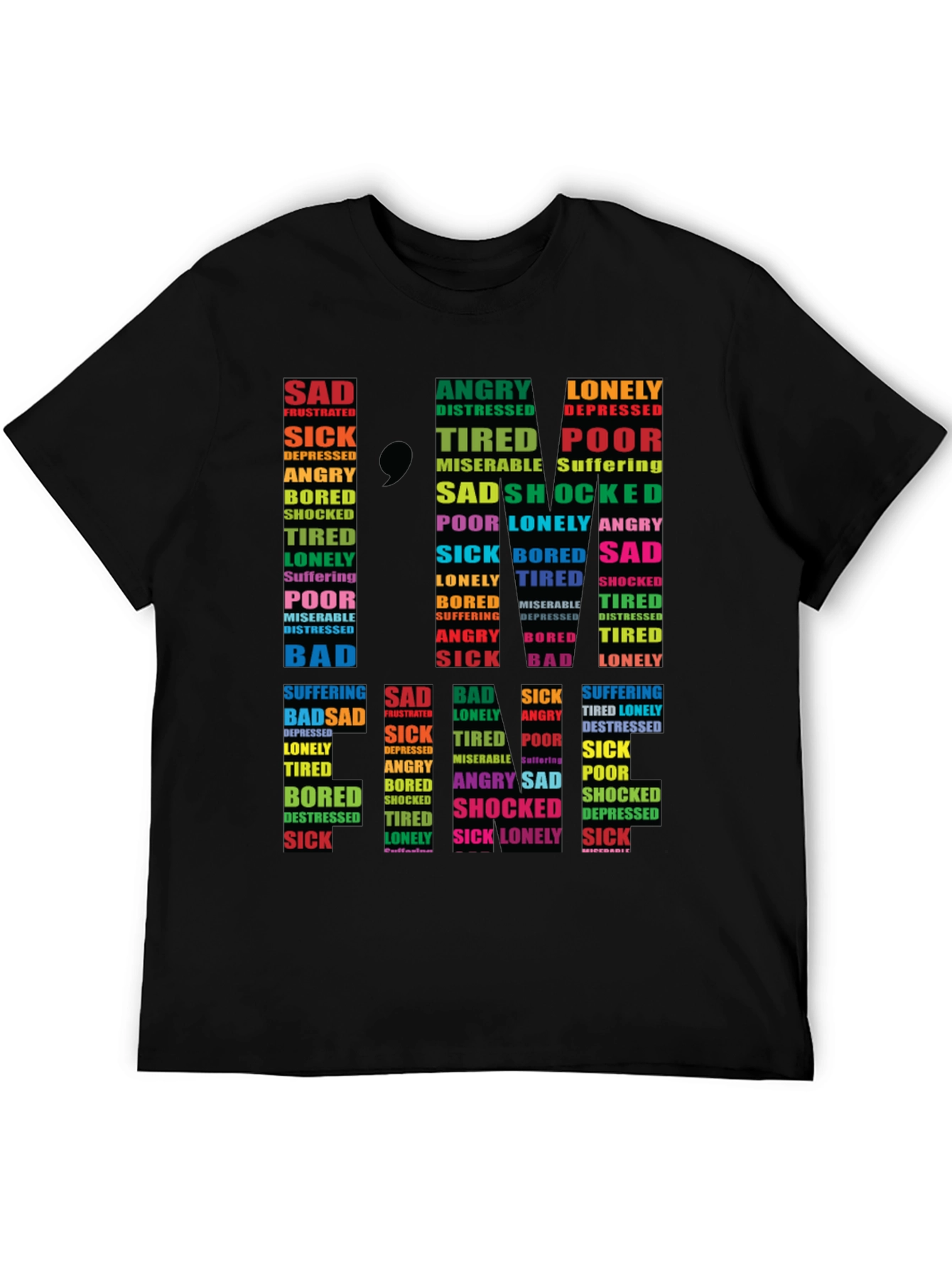 Black Emotional State Typography T-Shirt - Black view 5