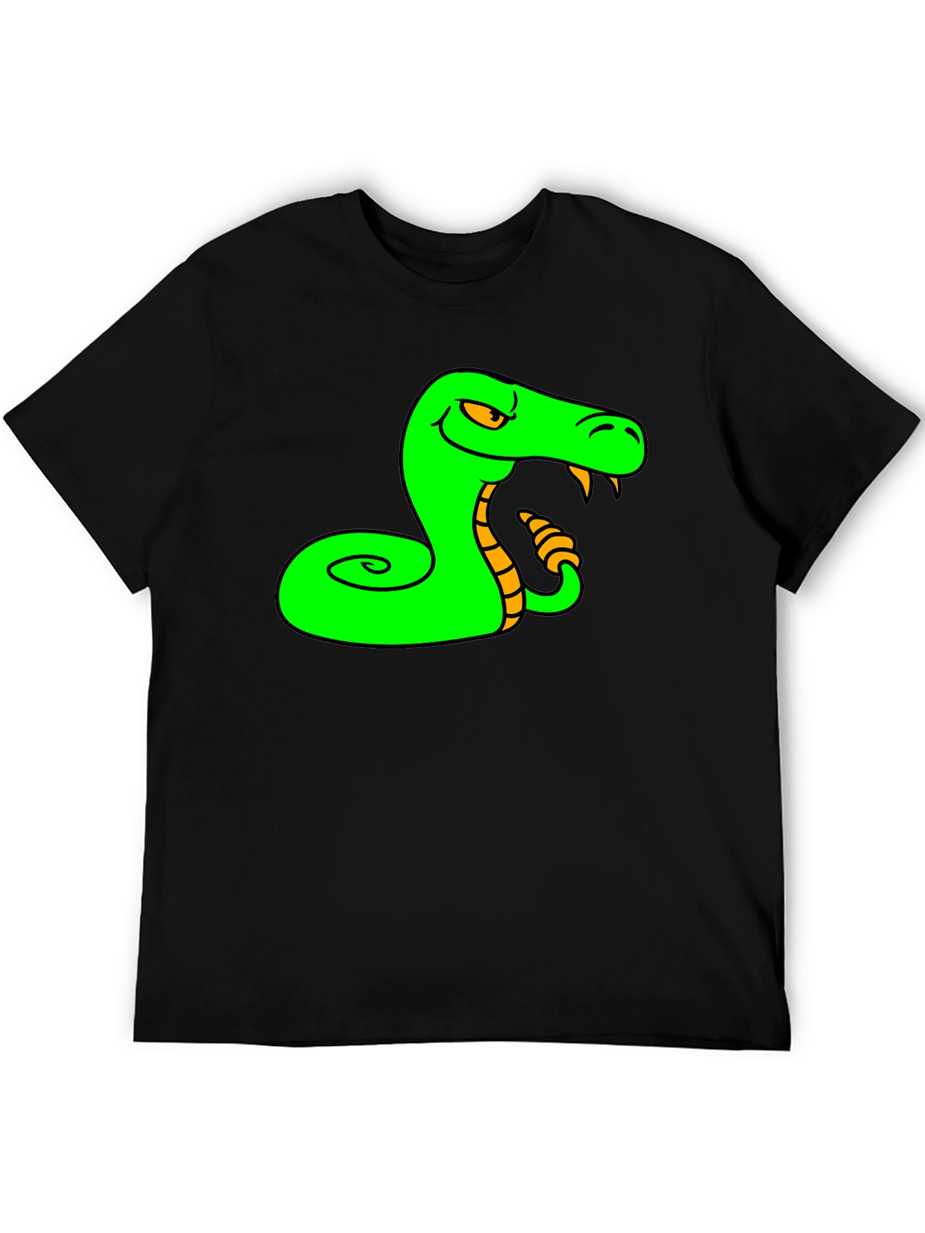 Black Green Snake Cartoon Graphic Black T-Shirt view 5