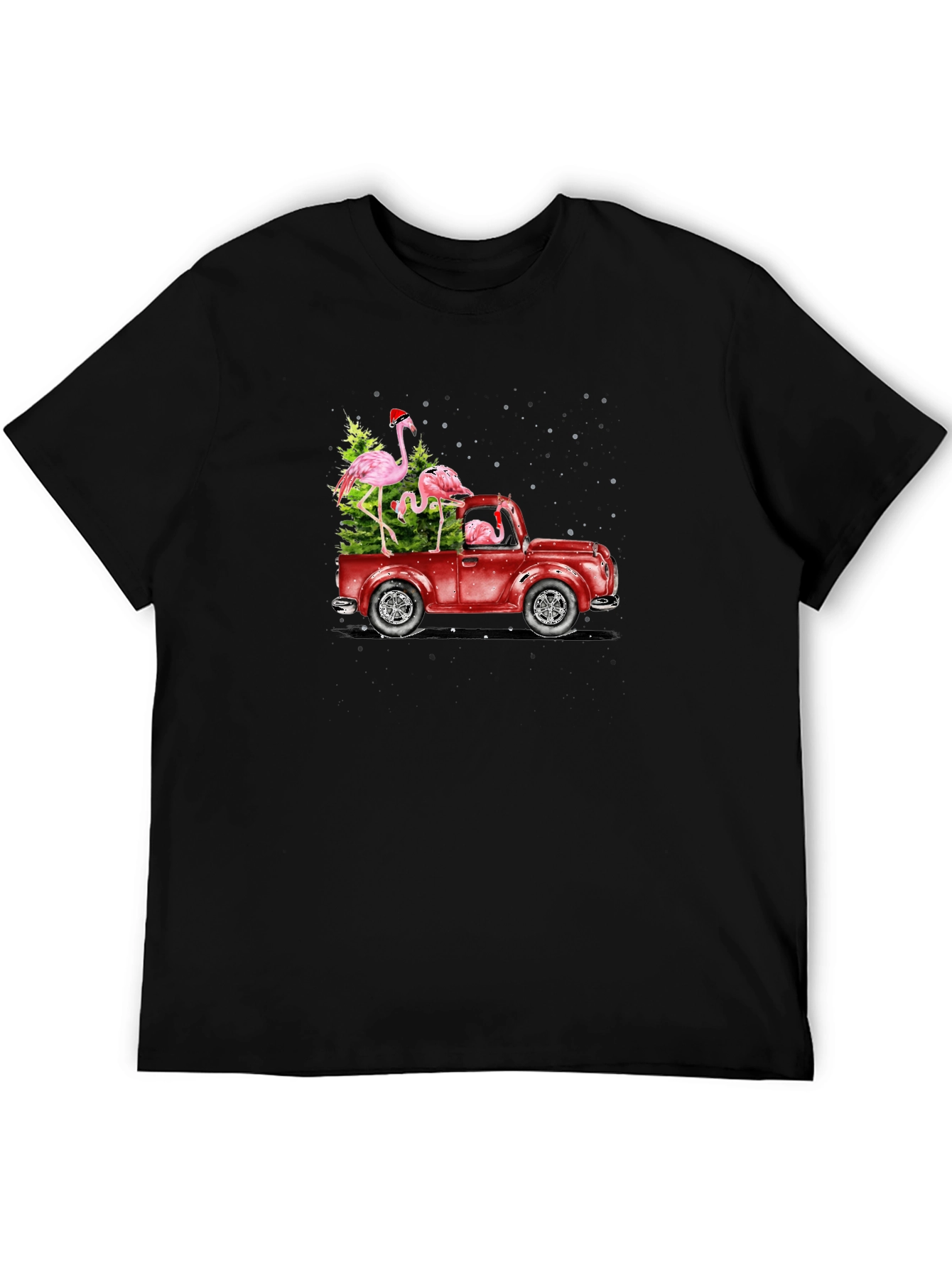 Black Flamingo Christmas Truck T-Shirt view 5