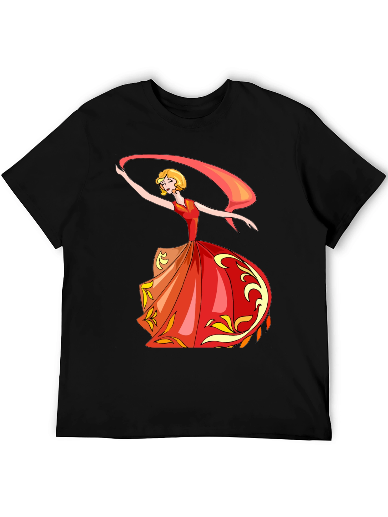 Black Elegant Dancer Graphic Tee - Black Cotton T-Shirt view 5