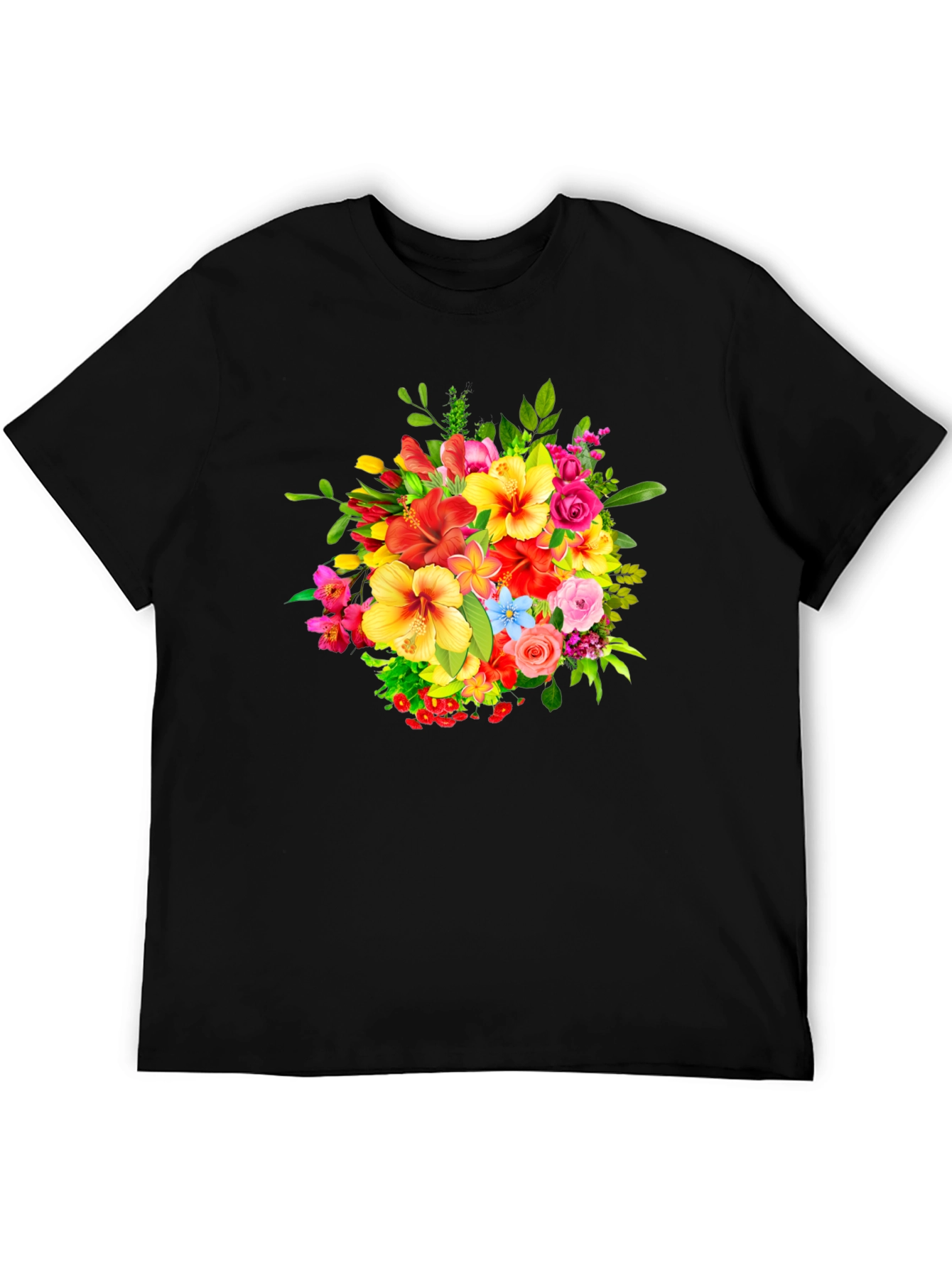 Black Floral Bouquet Graphic Print Black T-Shirt view 5