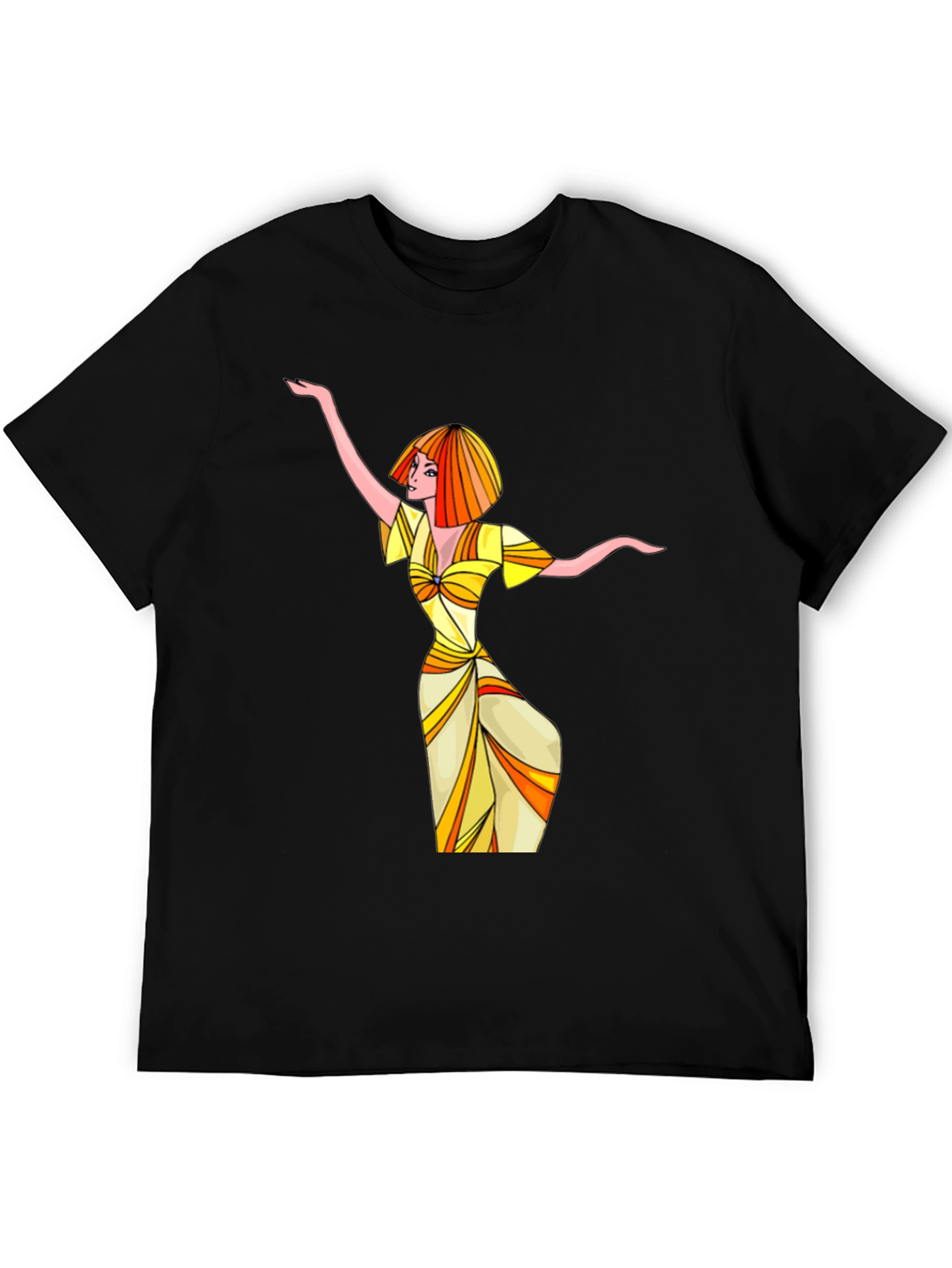 Black Groovy Retro Woman Graphic T-Shirt view 5