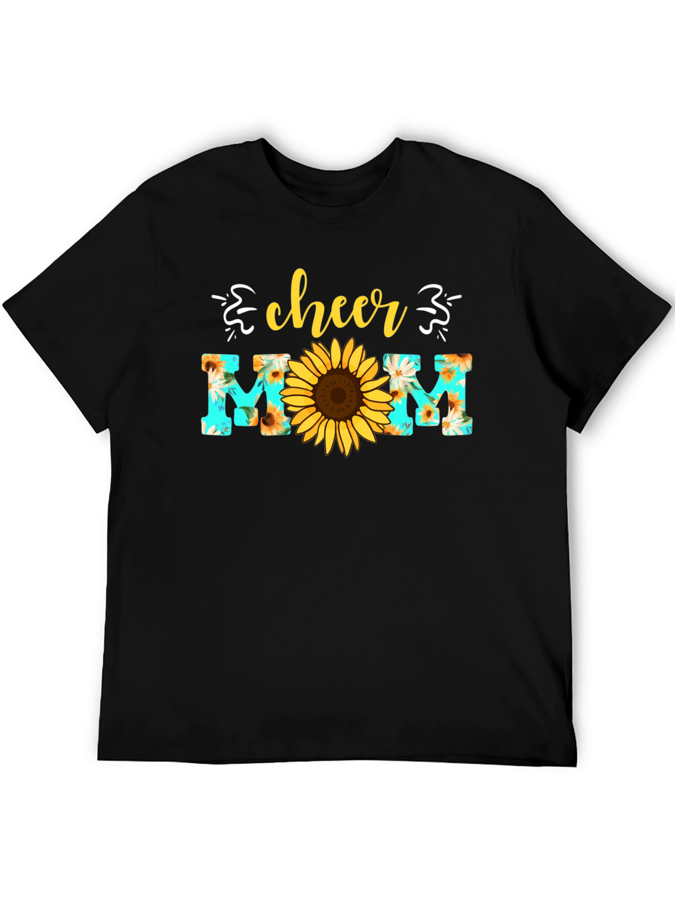 Black Cheer Mom Sunflower Graphic T-Shirt view 5