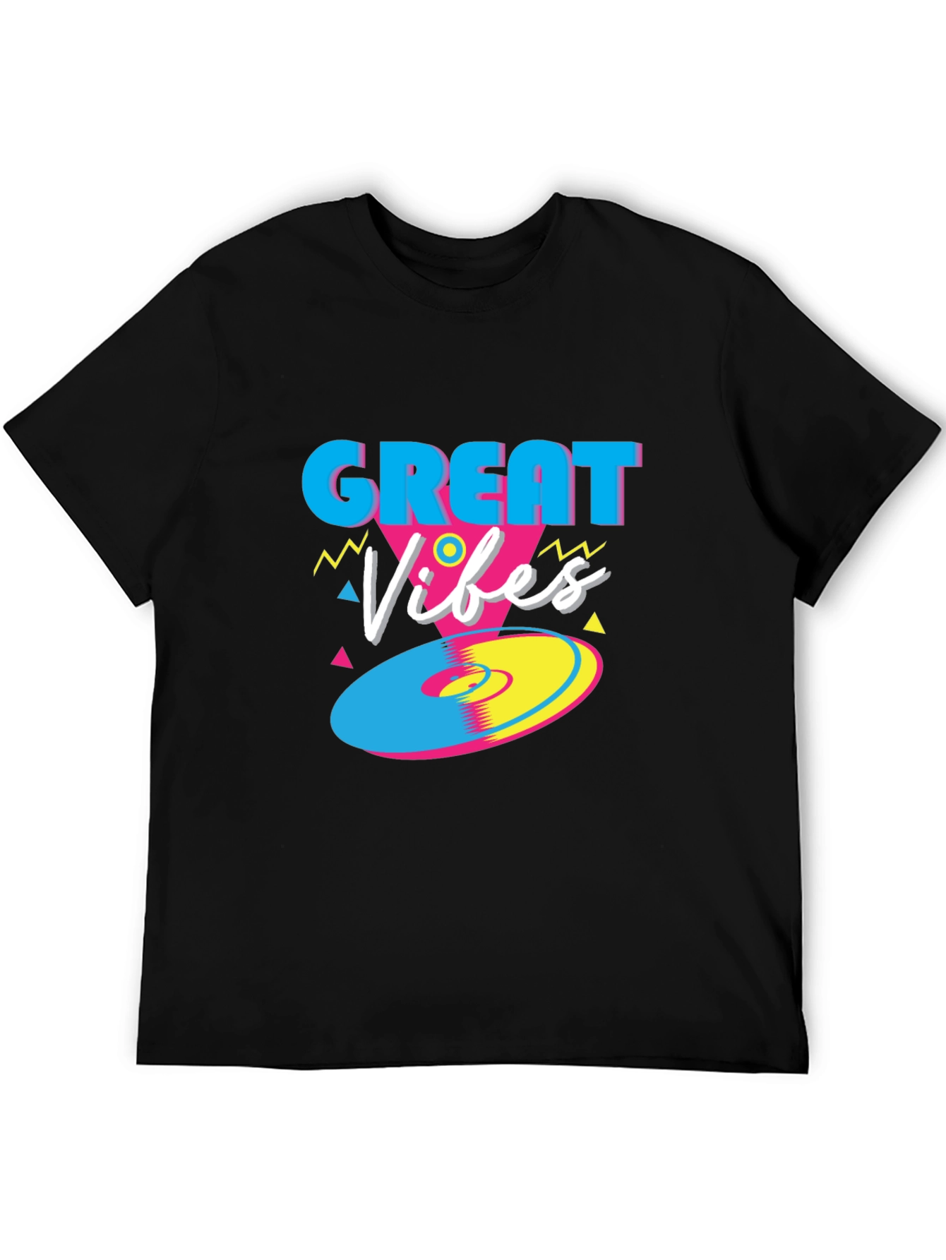 Black Great Vibes Retro T-Shirt - Funky 80s Style Tee view 5