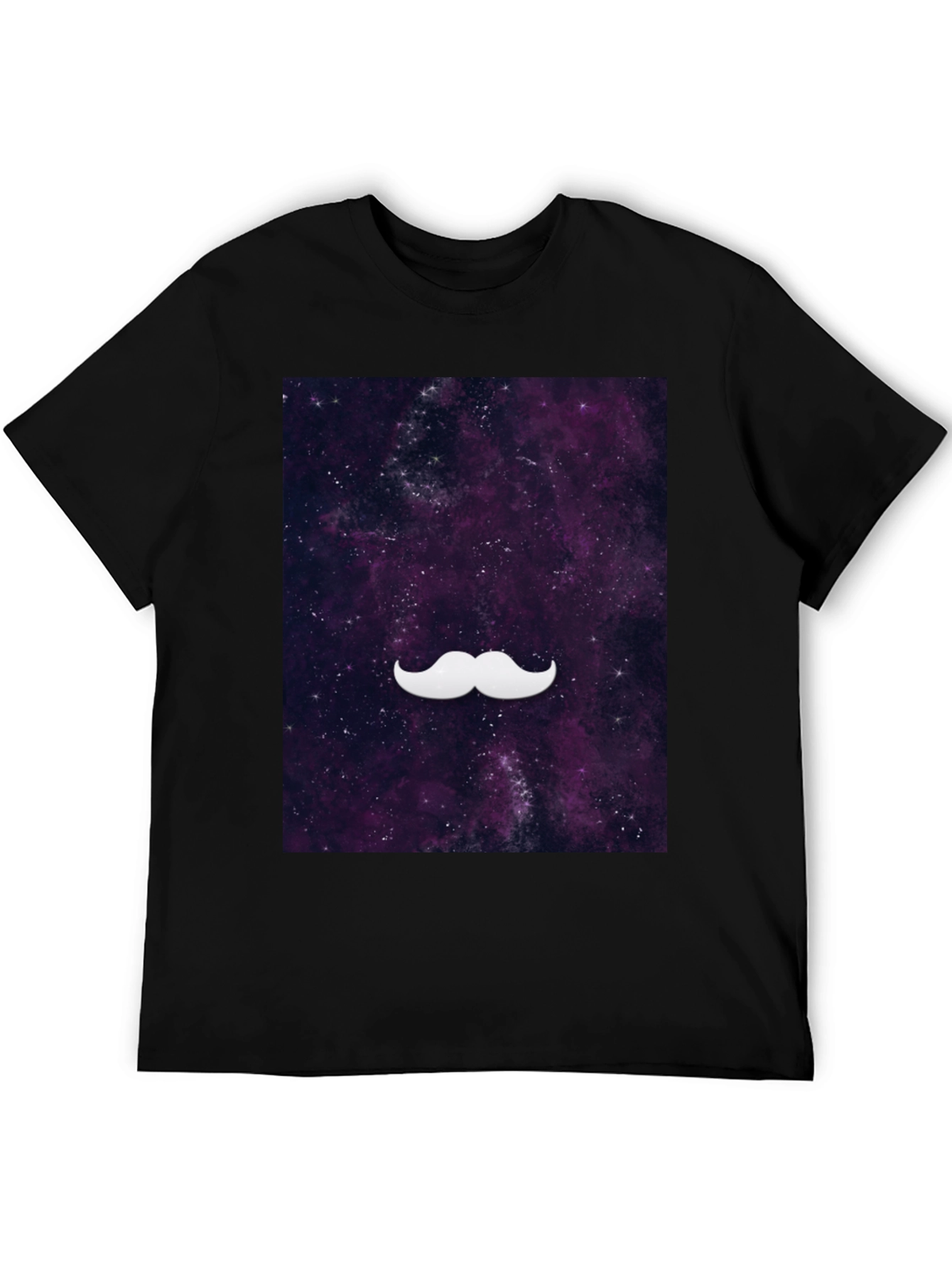 Black Galaxy Mustache Graphic Tee - Stylish Black Cotton T-Shirt view 5
