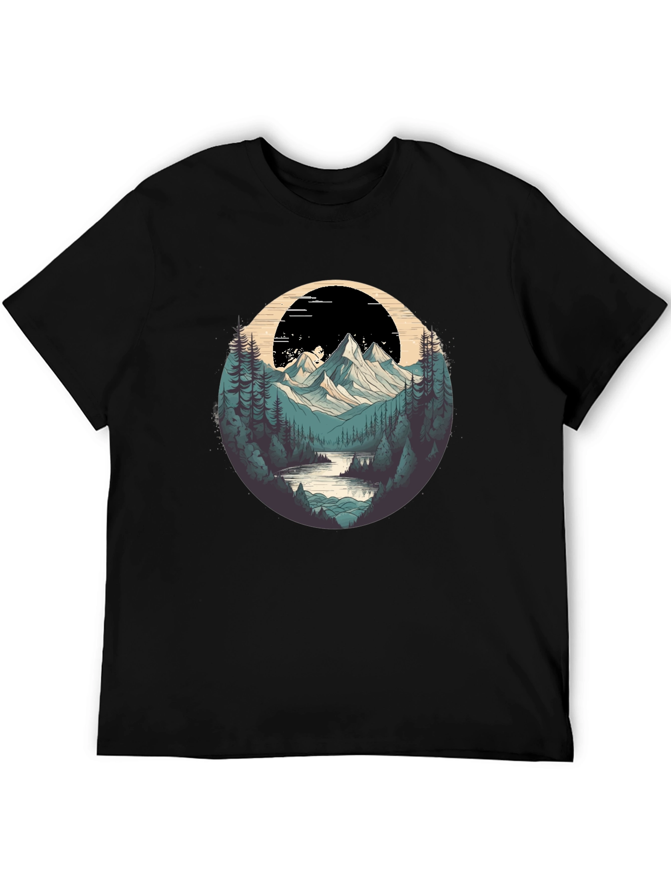 Black Nature Graphic T-Shirt - Mountain and Forest Design view 5