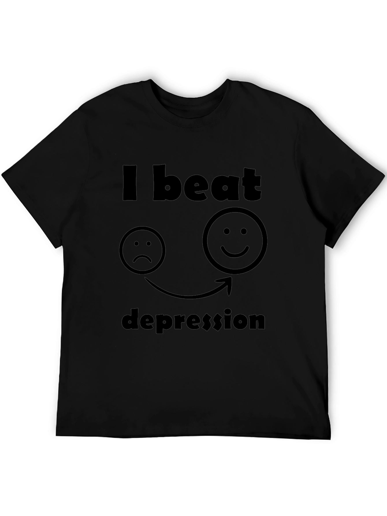 Black I Beat Depression T-Shirt - Black, Graphic Tee view 5