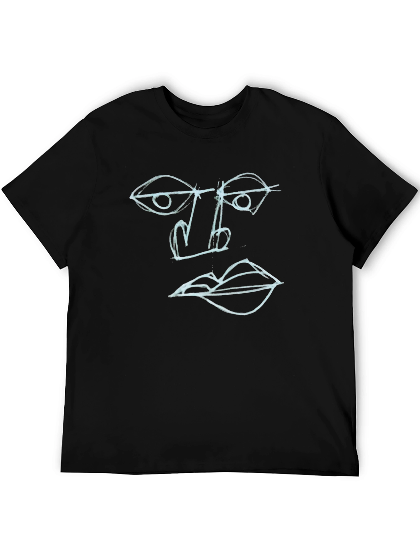 Black Abstract Face Art Tee - Black Cotton Graphic T-Shirt view 5