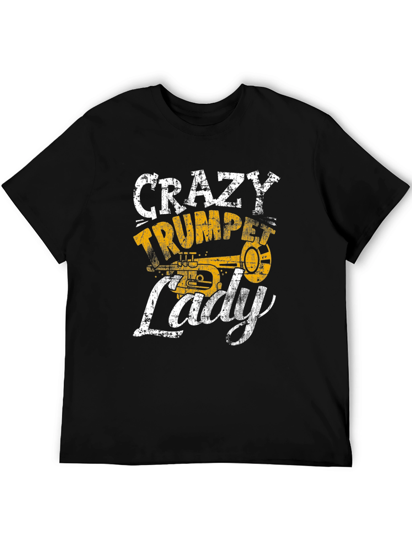 Black Crazy Trumpet Lady Graphic T-Shirt - Musician Tee view 5