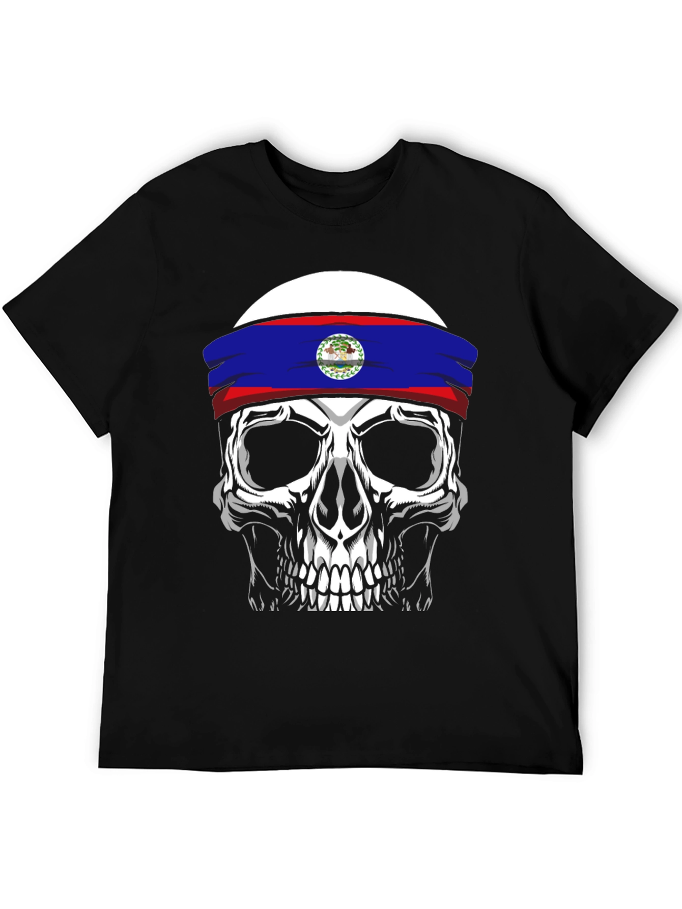 Black Skull Belize Flag Headband T-Shirt view 5