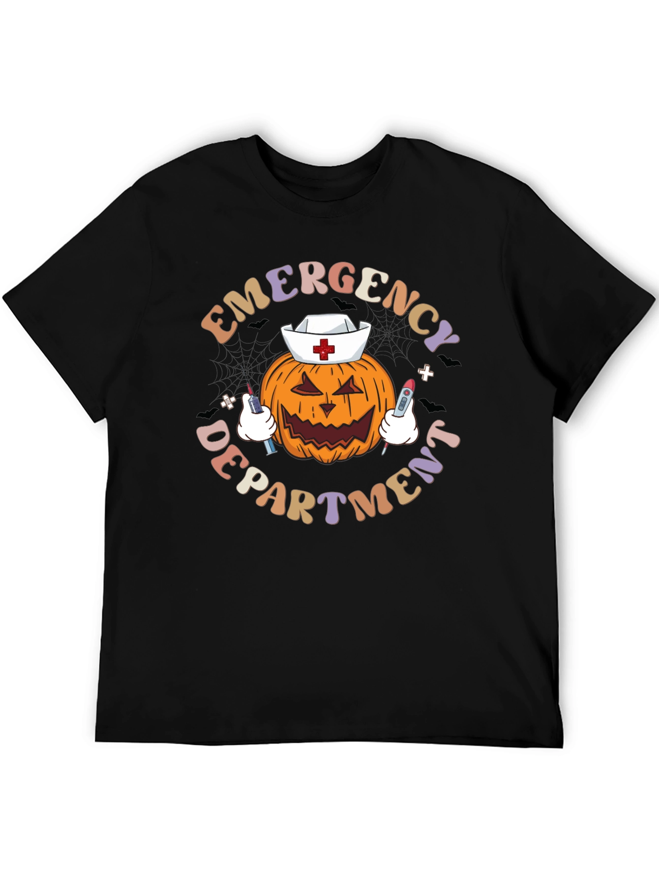 Black Emergency Dept. Halloween Pumpkin Nurse T-Shirt view 5