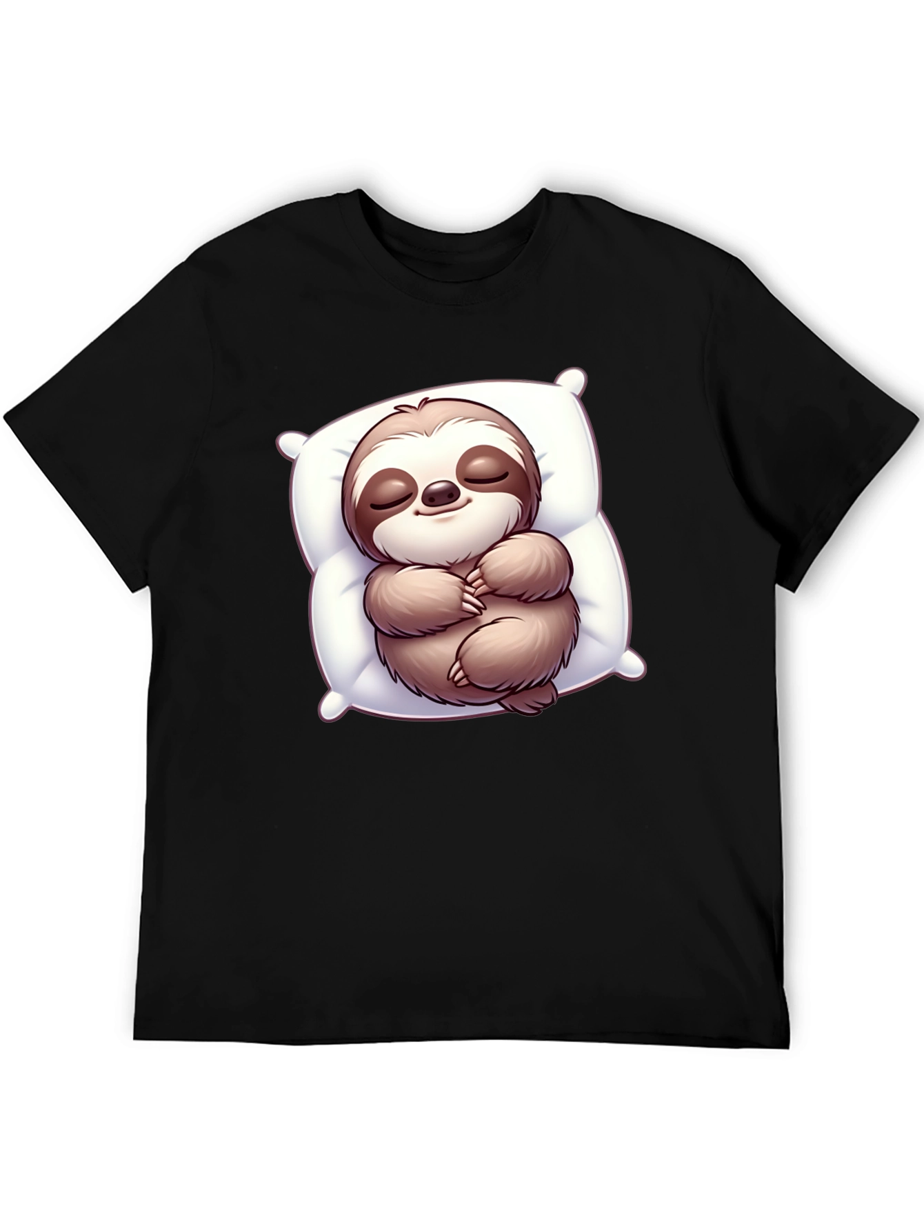 Black Cute Sloth Sleeping on Pillow Black T-Shirt view 5