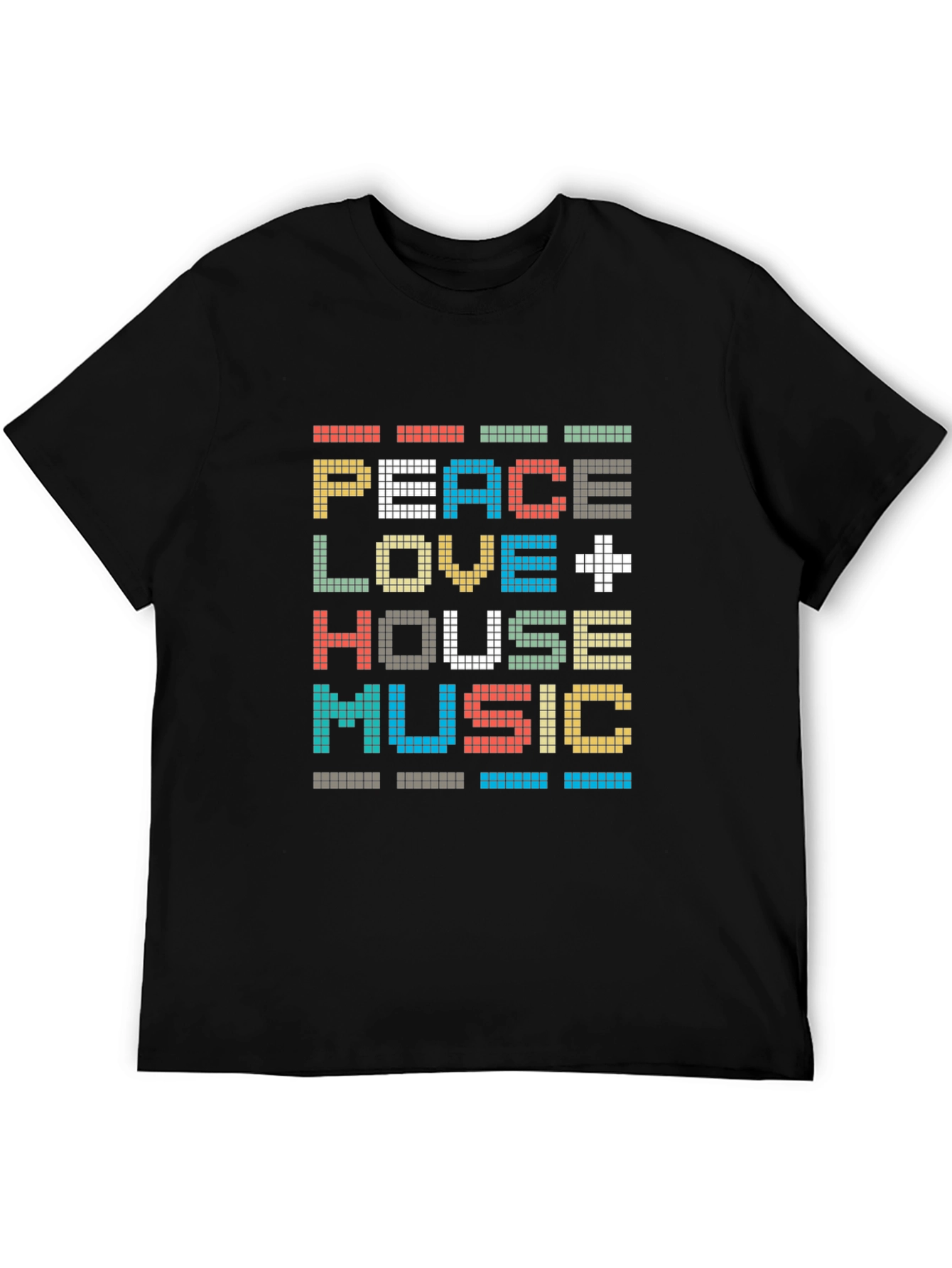 Black Peace Love House Music Pixel Art T-Shirt view 5