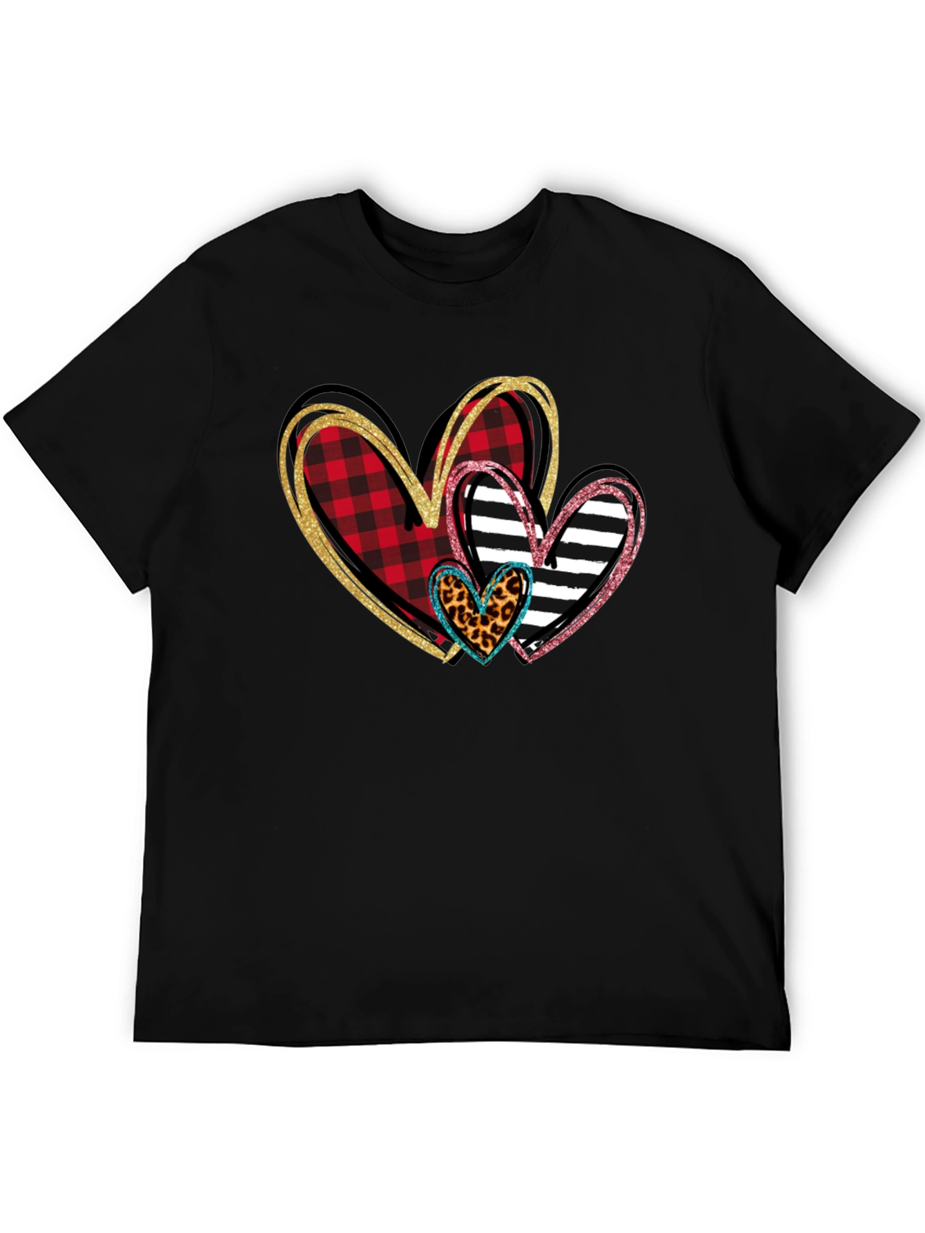 Black Heart Patterned T-Shirt, Valentine's Day Shirt view 5