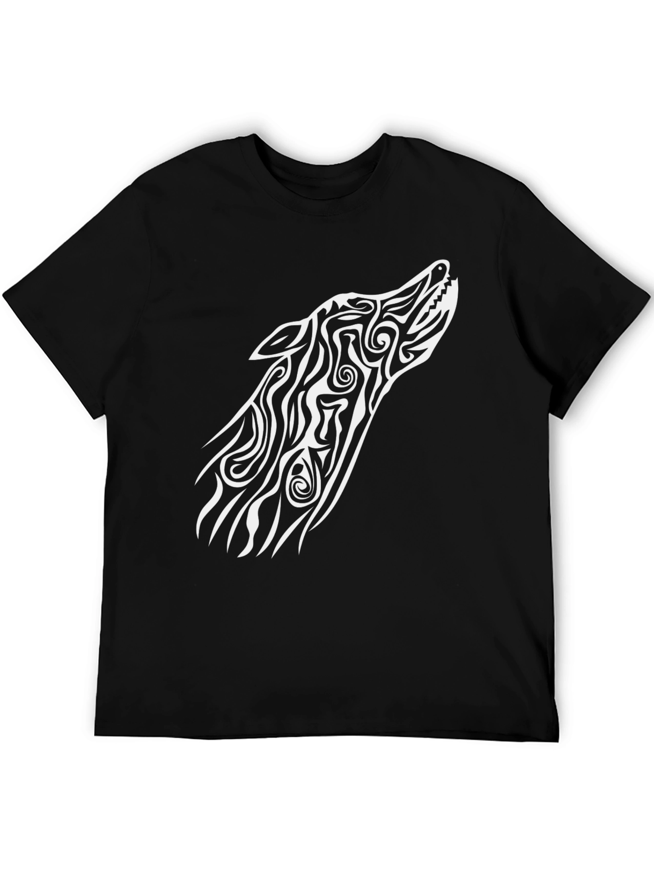 Black Tribal Wolf Graphic Tee - Black Cotton Blend view 5
