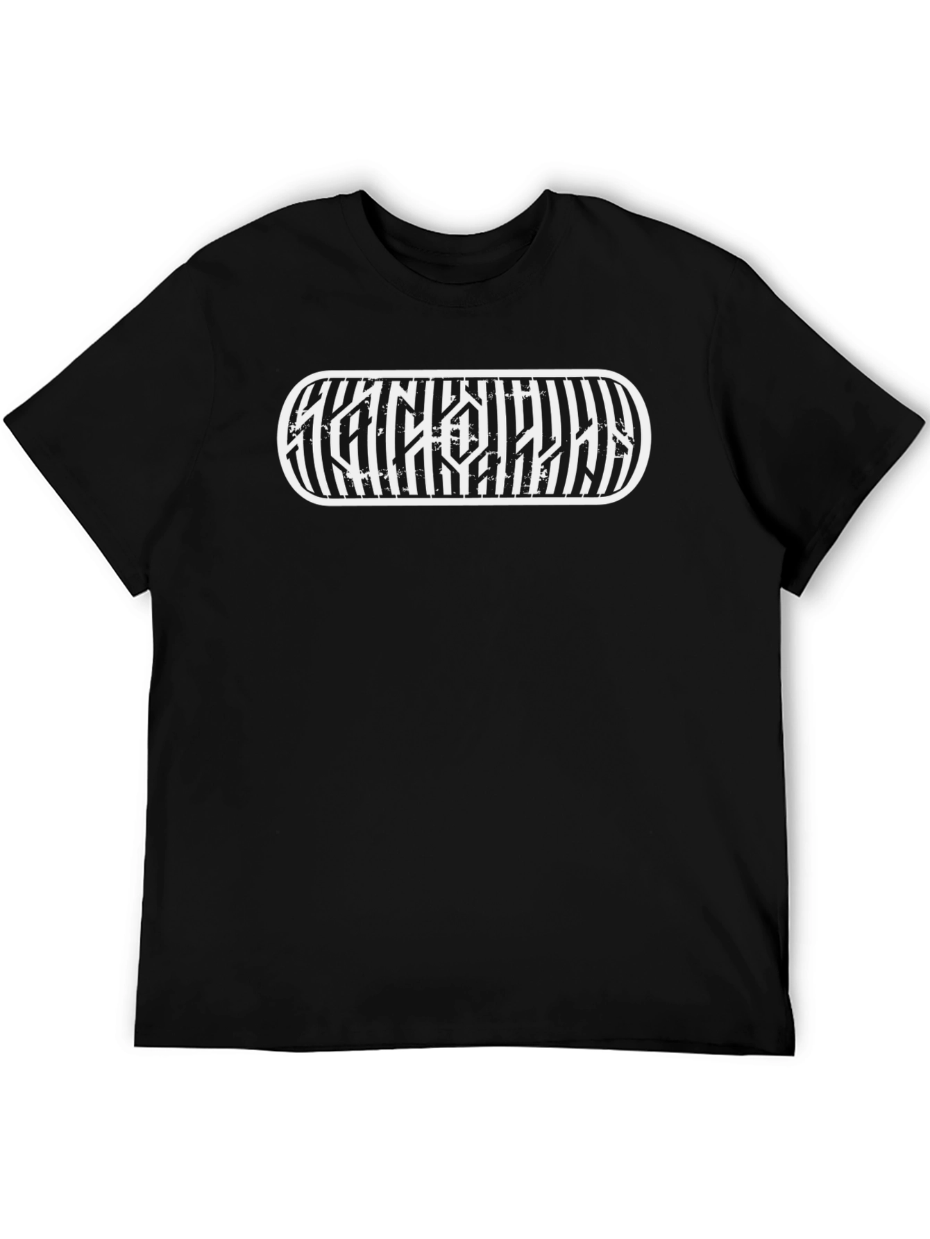 Black Graphic Tee - Distressed Stripe Design - 5