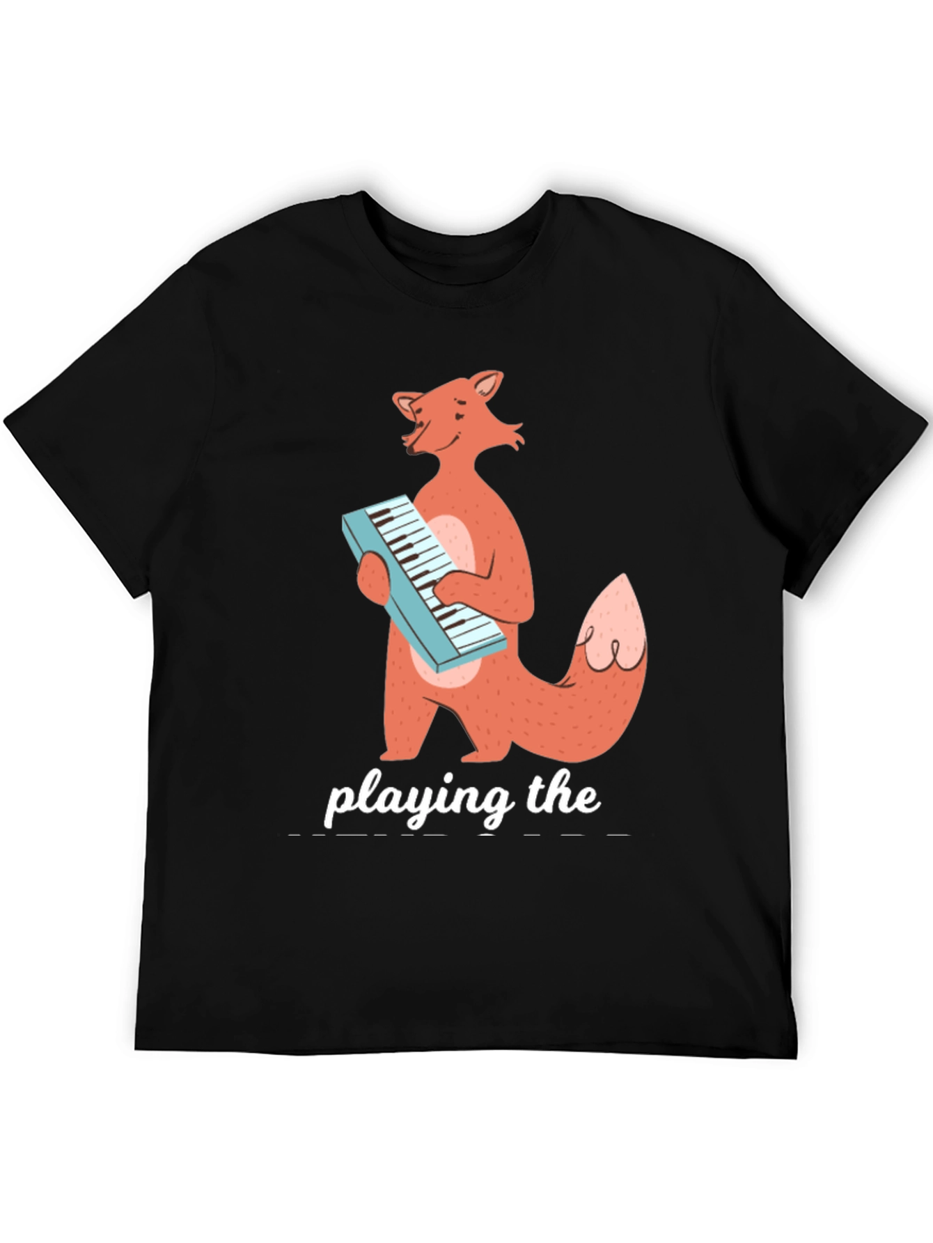 Black Fox Playing Keyboard Funny Graphic T-Shirt view 5