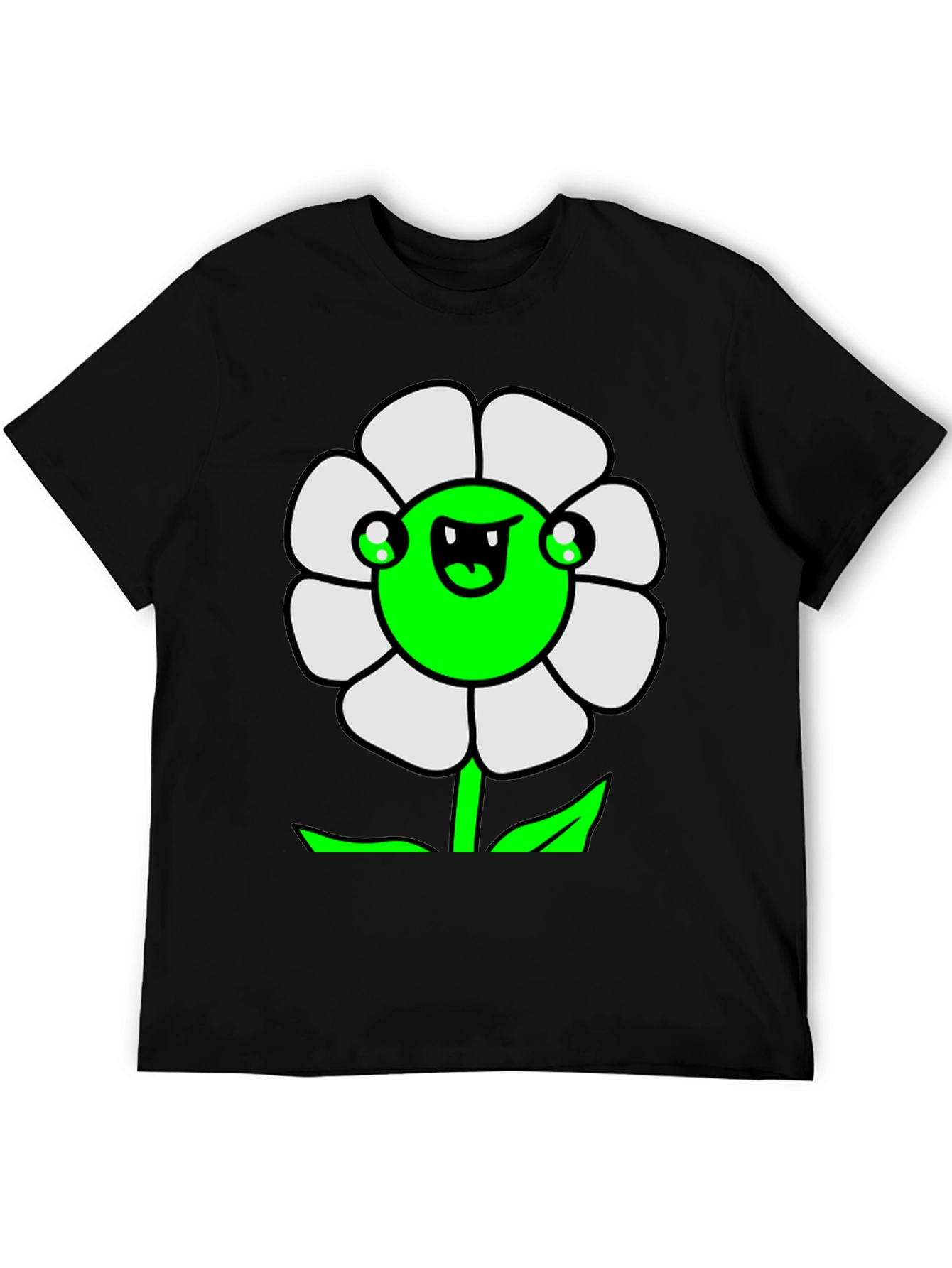 Black Funky Flower Graphic Tee - Black Cotton Blend view 5