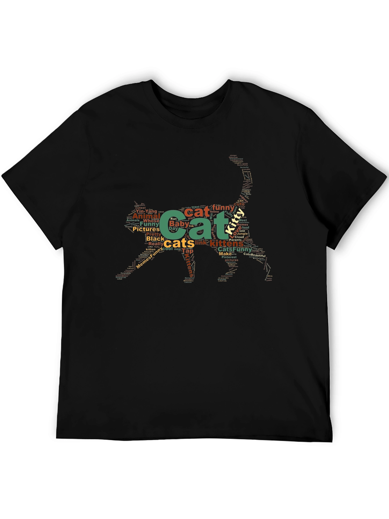 Black Cat Word Art Tee - Black Unisex T-Shirt view 5